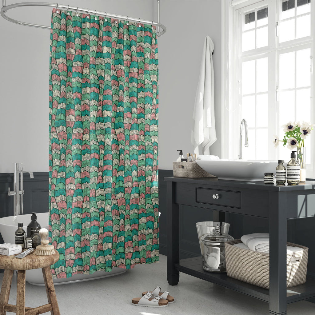 Abstract Waves D1 Washable Waterproof Shower Curtain - Shower Curtains - ArtzFolio.com