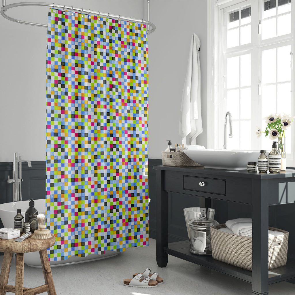 Grunge Squares D2 Washable Waterproof Shower Curtain-Shower Curtains-CUR_SH_EL-IC 5007375 IC 5007375, Abstract Expressionism, Abstracts, Art and Paintings, Black and White, Decorative, Digital, Digital Art, Geometric, Geometric Abstraction, Graphic, Hipster, Holidays, Illustrations, Modern Art, Patterns, Pop Art, Retro, Semi Abstract, Signs, Signs and Symbols, White, grunge, squares, d2, washable, waterproof, shower, curtain, abstract, art, artistic, artwork, backdrop, background, banner, blue, bright, colo