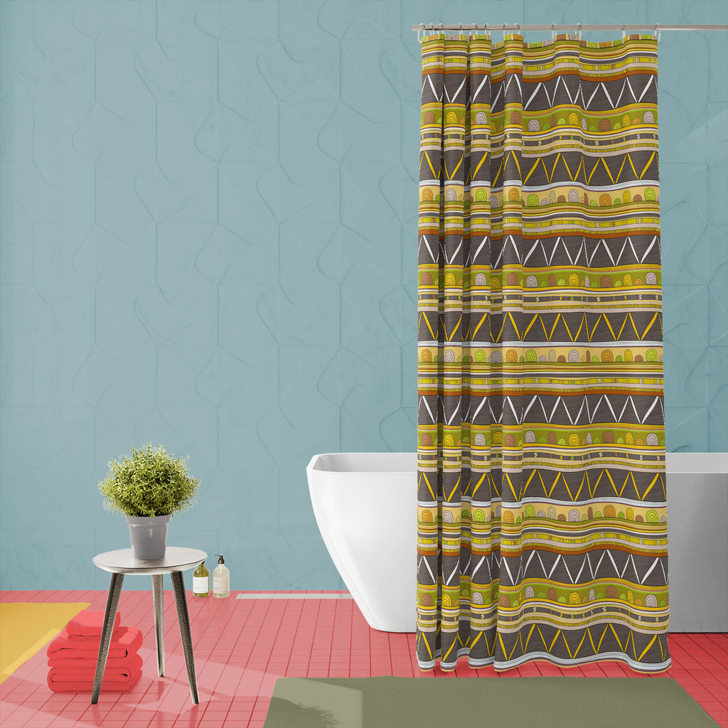 Tribal Art D3 Washable Waterproof Shower Curtain-Shower Curtains-CUR_SH_EL-IC 5007386 IC 5007386, Abstract Expressionism, Abstracts, Ancient, Culture, Decorative, Drawing, Ethnic, Fantasy, Fashion, Folk Art, Geometric, Geometric Abstraction, Historical, Medieval, Mexican, Patterns, Semi Abstract, Signs, Signs and Symbols, Stripes, Traditional, Triangles, Tribal, Vintage, World Culture, art, d3, washable, waterproof, shower, curtain, abstract, abstraction, artistic, backdrop, background, border, bright, brow
