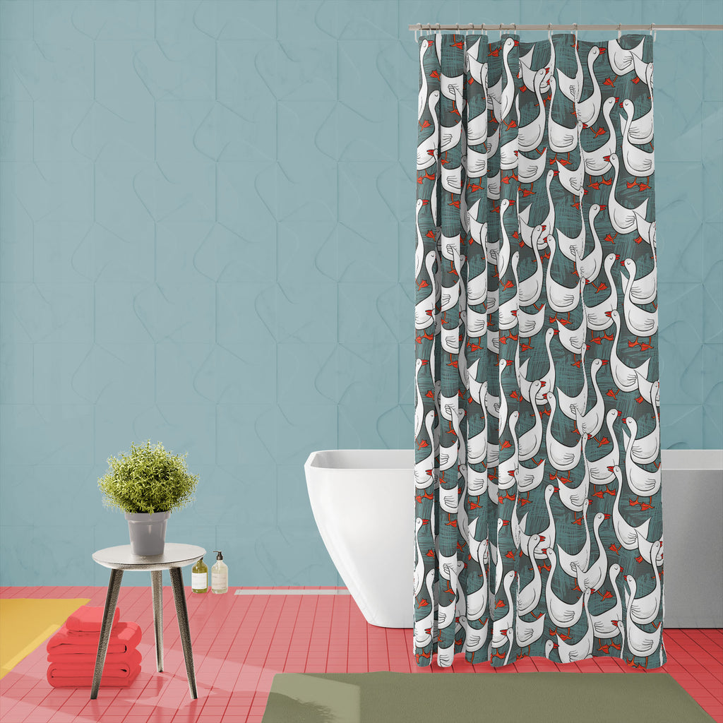White Gooses Washable Waterproof Shower Curtain-Shower Curtains-CUR_SH_EL-IC 5007395 IC 5007395, Abstract Expressionism, Abstracts, Animals, Animated Cartoons, Art and Paintings, Birds, Black and White, Caricature, Cartoons, Culture, Digital, Digital Art, Drawing, Ethnic, Graphic, Illustrations, Patterns, Seasons, Semi Abstract, Traditional, Tribal, White, World Culture, gooses, washable, waterproof, shower, curtain, pattern, goose, geese, animal, abstract, art, backdrop, background, bird, border, breeding,
