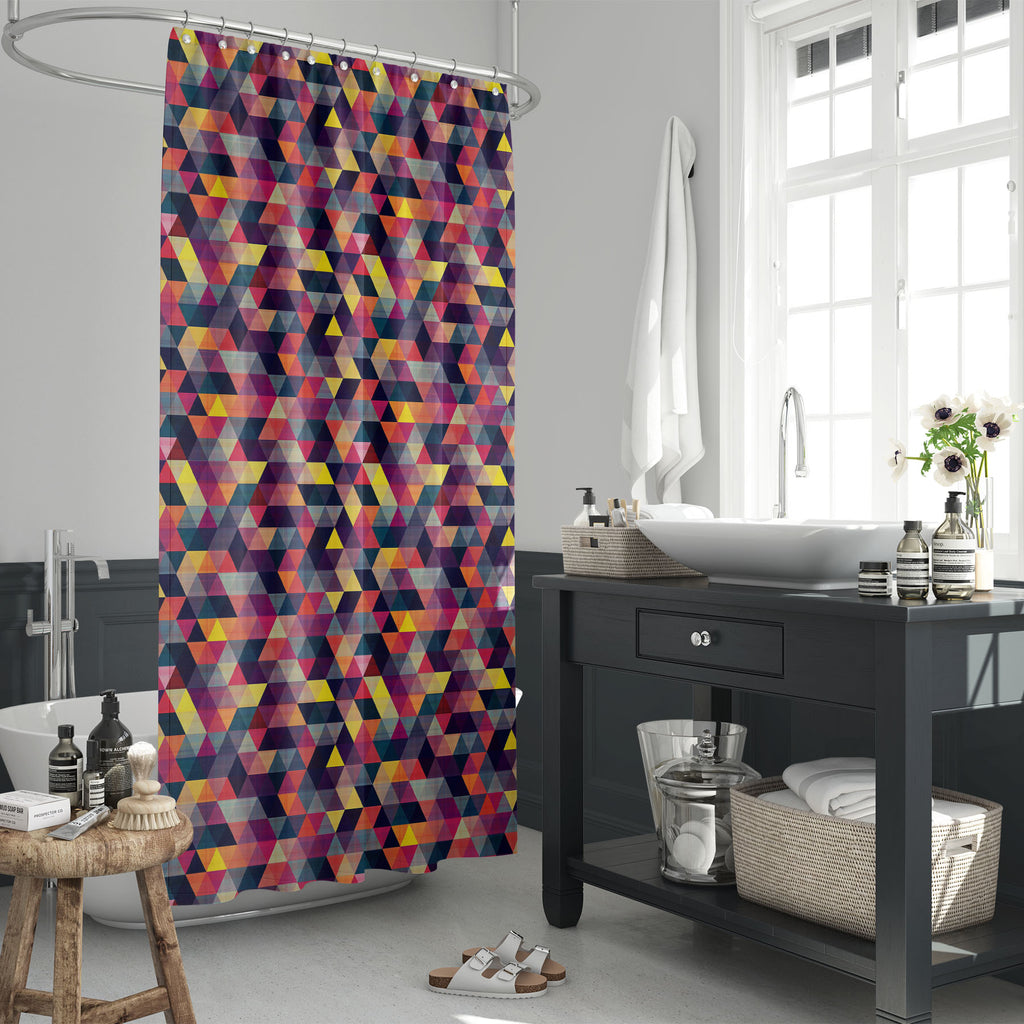 Triangled D1 Washable Waterproof Shower Curtain-Shower Curtains-CUR_SH_EL-IC 5007439 IC 5007439, Abstract Expressionism, Abstracts, Ancient, Black, Black and White, Decorative, Diamond, Fantasy, Fashion, Geometric, Geometric Abstraction, Grid Art, Historical, Medieval, Modern Art, Patterns, Pop Art, Retro, Semi Abstract, Signs, Signs and Symbols, Triangles, Vintage, triangled, d1, washable, waterproof, shower, curtain, pattern, texture, abstract, seamless, triangle, background, geometry, grid, patchwork, mo
