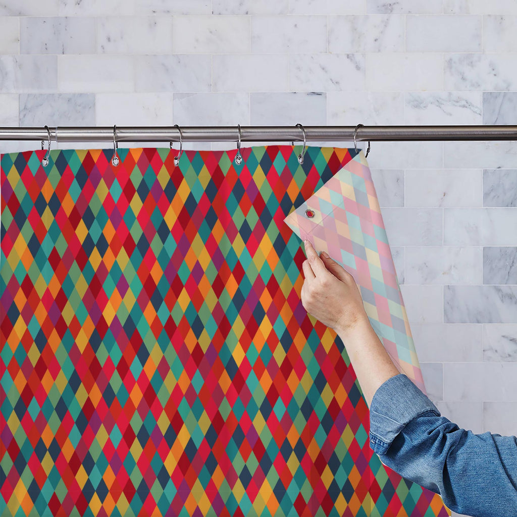 Diamond Tiles Washable Waterproof Shower Curtain-Shower Curtains-CUR_SH_EL-IC 5007450 IC 5007450, Abstract Expressionism, Abstracts, Ancient, Art and Paintings, Diamond, Digital, Digital Art, Fashion, Geometric, Geometric Abstraction, Graphic, Historical, Illustrations, Medieval, Modern Art, Paintings, Patterns, Retro, Semi Abstract, Signs, Signs and Symbols, Triangles, Vintage, tiles, washable, waterproof, shower, curtain, abstract, art, backdrop, background, blue, colorful, cover, creative, decoration, de