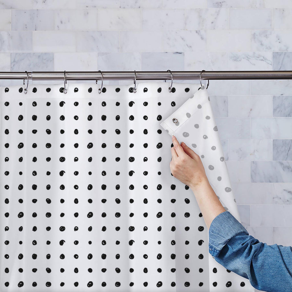 Black Polka Washable Waterproof Shower Curtain-Shower Curtains-CUR_SH_EL-IC 5007501 IC 5007501, Abstract Expressionism, Abstracts, Ancient, Animated Cartoons, Art and Paintings, Black, Black and White, Circle, Comics, Decorative, Digital, Digital Art, Dots, Drawing, Fashion, Graphic, Hand Drawn, Historical, Holidays, Illustrations, Medieval, Modern Art, Patterns, Retro, Semi Abstract, Signs, Signs and Symbols, Sketches, Symbols, Vintage, White, polka, washable, waterproof, shower, curtain, abstract, art, ba