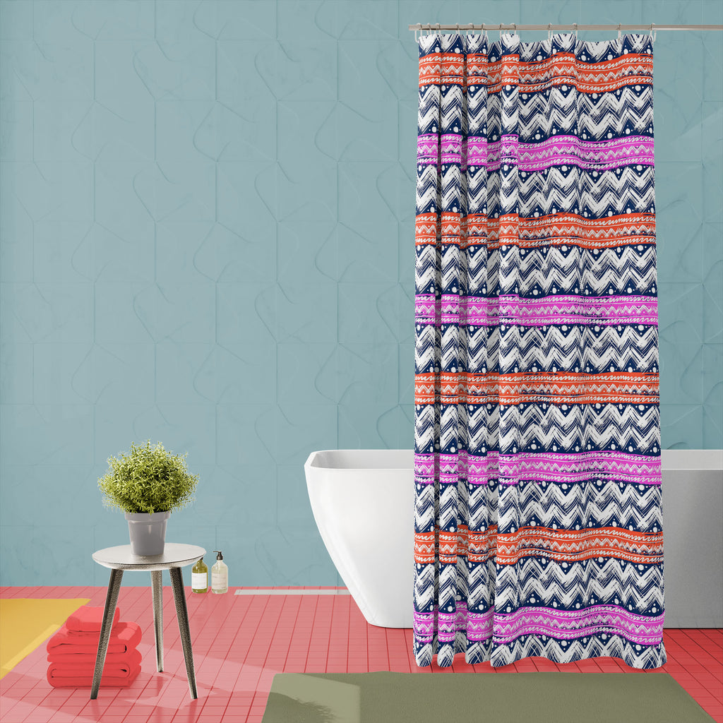 Bold Zigzag Washable Waterproof Shower Curtain-Shower Curtains-CUR_SH_EL-IC 5007506 IC 5007506, Christianity, Culture, Ethnic, Fashion, Illustrations, Patterns, Stripes, Traditional, Tribal, World Culture, bold, zigzag, washable, waterproof, shower, curtain, vector, seamless, pattern, hand, painted, brushstrokes, bright, colors, print, wallpaper, fall, winter, fabric, textile, christmas, wrapping, paper, artzfolio, shower curtain, bathroom curtain, eyelet shower curtain, waterproof shower curtain, kids show