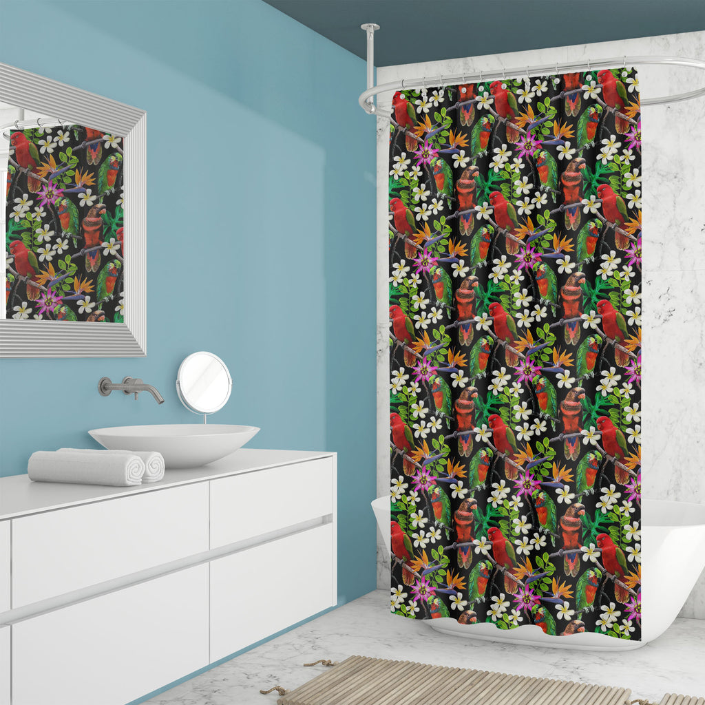 Exotic Birds & Beautiful Flowers D1 Washable Waterproof Shower Curtain-Shower Curtains-CUR_SH_EL-IC 5007520 IC 5007520, African, Animals, Art and Paintings, Birds, Black and White, Botanical, Drawing, Fashion, Floral, Flowers, Nature, Paintings, Patterns, Pets, Scenic, Signs, Signs and Symbols, Tropical, White, Wildlife, exotic, beautiful, d1, washable, waterproof, shower, curtain, parrot, bird, parrots, jungle, seamless, africa, animal, art, blue, branch, brazil, bright, color, colorful, design, drawn, fea