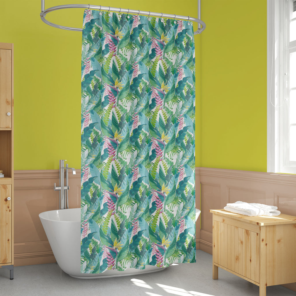 Exotic Flowers & Leaves Washable Waterproof Shower Curtain-Shower Curtains-CUR_SH_EL-IC 5007553 IC 5007553, Art and Paintings, Black and White, Botanical, Digital, Digital Art, Drawing, Fashion, Floral, Flowers, Graphic, Illustrations, Nature, Patterns, Scenic, Signs, Signs and Symbols, Tropical, Watercolour, White, exotic, leaves, washable, waterproof, shower, curtain, pattern, jungle, watercolor, seamless, flower, rainforest, fern, plants, background, texture, palm, leaf, art, beautiful, border, color, co