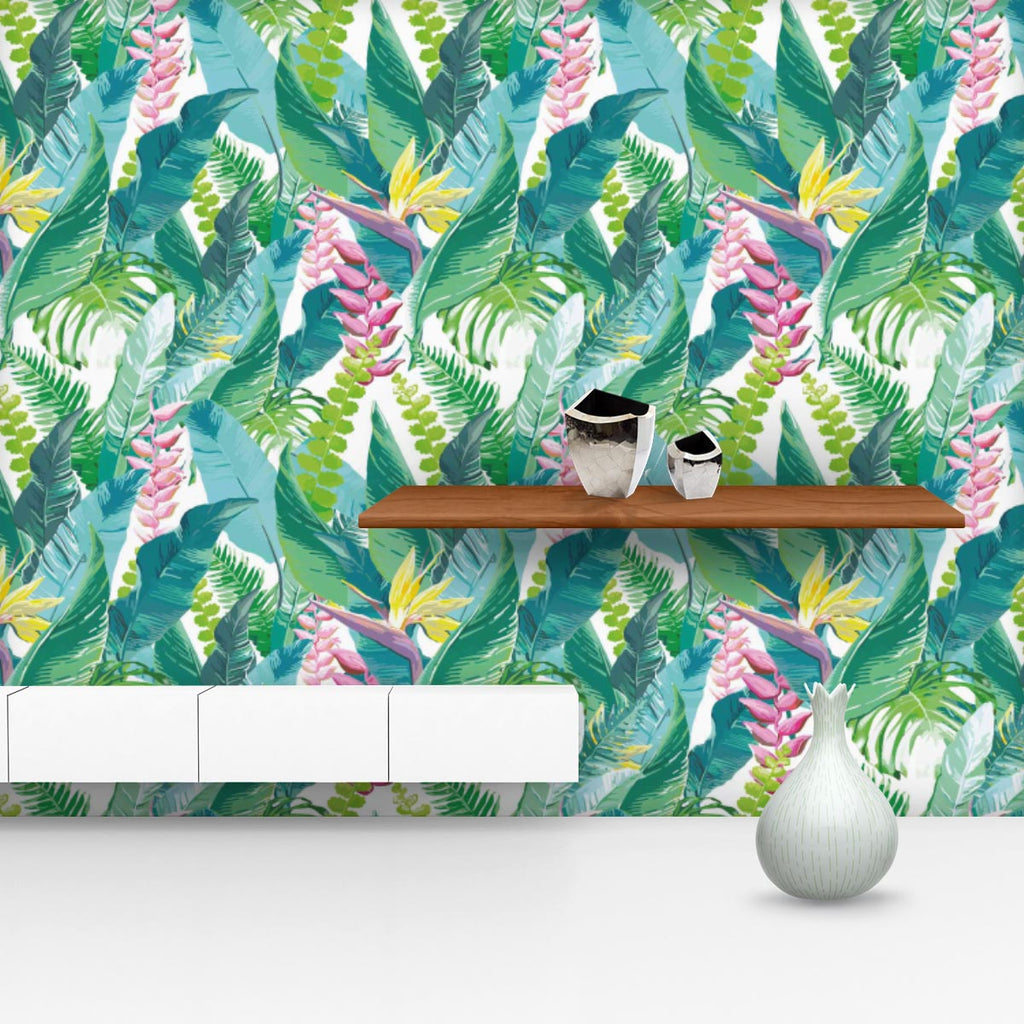 Exotic Flowers & Leaves Wallpaper Roll-Wallpapers Peel & Stick-WAL_PA-IC 5007553 IC 5007553, Art and Paintings, Black and White, Botanical, Digital, Digital Art, Drawing, Fashion, Floral, Flowers, Graphic, Illustrations, Nature, Patterns, Scenic, Signs, Signs and Symbols, Tropical, Watercolour, White, exotic, leaves, wallpaper, roll, pattern, jungle, watercolor, seamless, flower, rainforest, fern, plants, background, texture, palm, leaf, art, beautiful, border, color, colorful, decoration, design, element, 