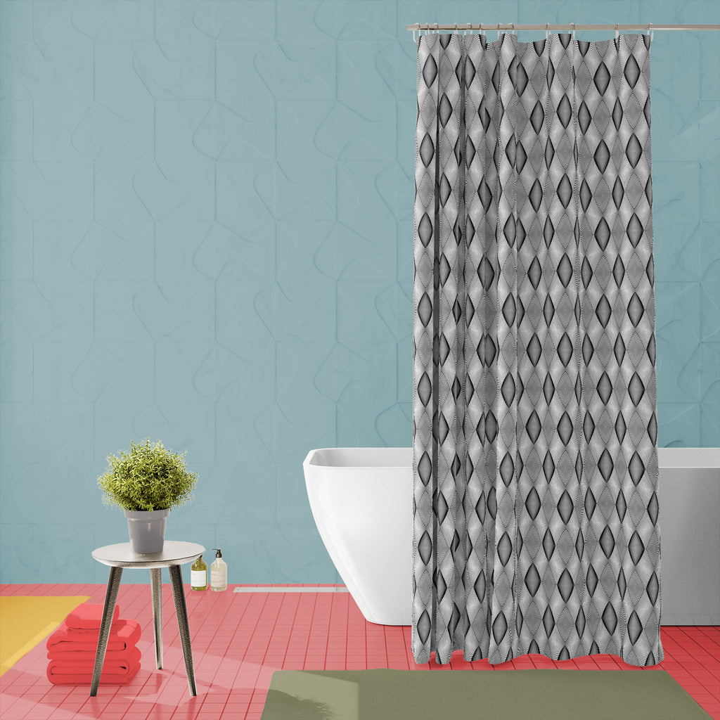 Monochrome Diamond D2 Washable Waterproof Shower Curtain-Shower Curtains-CUR_SH_EL-IC 5007593 IC 5007593, Abstract Expressionism, Abstracts, Art and Paintings, Black, Black and White, Circle, Diamond, Digital, Digital Art, Geometric, Geometric Abstraction, Graphic, Grid Art, Illustrations, Modern Art, Patterns, Semi Abstract, Signs, Signs and Symbols, Stripes, White, monochrome, d2, washable, waterproof, shower, curtain, abstract, abstraction, art, background, circular, curve, design, diagonal, ellipse, end