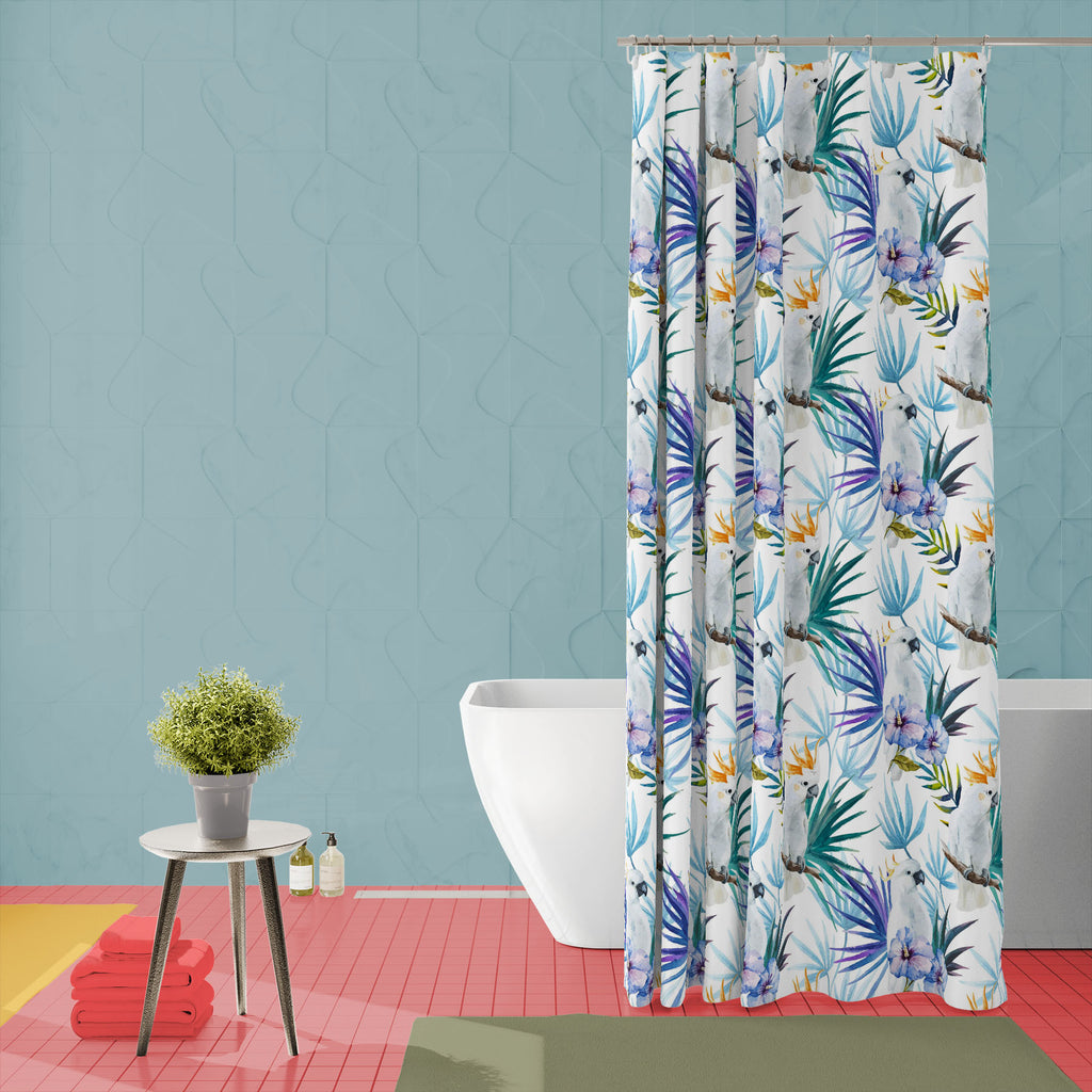 Tropic Parrot Washable Waterproof Shower Curtain-Shower Curtains-CUR_SH_EL-IC 5007602 IC 5007602, African, Animals, Birds, Black and White, Botanical, Drawing, Floral, Flowers, Illustrations, Nature, Patterns, Scenic, Signs, Signs and Symbols, Tropical, Watercolour, White, Wildlife, tropic, parrot, washable, waterproof, shower, curtain, seamless, pattern, jungle, parrots, tropics, watercolor, leaves, africa, animal, background, beautiful, bird, blue, bright, design, exotic, fabric, feather, flora, flower, f