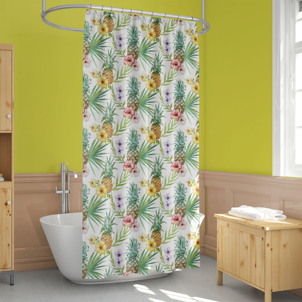 Pineapples & Hibiscus Washable Waterproof Shower Curtain-Shower Curtains-CUR_SH_EL-IC 5007603 IC 5007603, Abstract Expressionism, Abstracts, Art and Paintings, Botanical, Digital, Digital Art, Floral, Flowers, Fruit and Vegetable, Fruits, Graphic, Hawaiian, Holidays, Illustrations, Nature, Patterns, Scenic, Semi Abstract, Signs, Signs and Symbols, Tropical, Watercolour, pineapples, hibiscus, washable, waterproof, shower, curtain, pineapple, pattern, background, watercolor, hawaii, fruit, aloha, abstract, ar