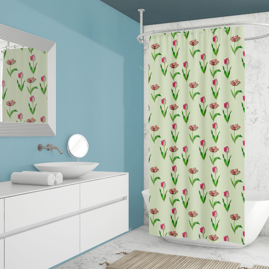 Tulips Washable Waterproof Shower Curtain-Shower Curtains-CUR_SH_EL-IC 5007608 IC 5007608, Black and White, Botanical, Drawing, Floral, Flowers, Illustrations, Nature, Patterns, Watercolour, White, tulips, washable, waterproof, shower, curtain, beautiful, blossom, bouquet, card, decoration, flower, garden, green, greeting, hand, painted, illustration, lawn, leaf, mothers, day, pink, plant, red, seamless, pattern, spring, tulip, watercolor, artzfolio, shower curtain, bathroom curtain, eyelet shower curtain, 