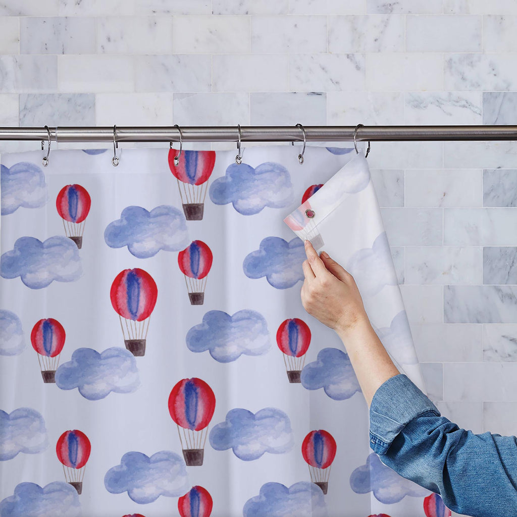 Watercolor Balloons & Clouds D1 Washable Waterproof Shower Curtain-Shower Curtains-CUR_SH_EL-IC 5007627 IC 5007627, Abstract Expressionism, Abstracts, Ancient, Black and White, Digital, Digital Art, Drawing, Graphic, Hand Drawn, Historical, Illustrations, Medieval, Patterns, Retro, Semi Abstract, Signs, Signs and Symbols, Splatter, Vintage, Watercolour, White, watercolor, balloons, clouds, d1, washable, waterproof, shower, curtain, abstract, aerostat, air, aqua, background, balloon, banner, blue, bright, ca