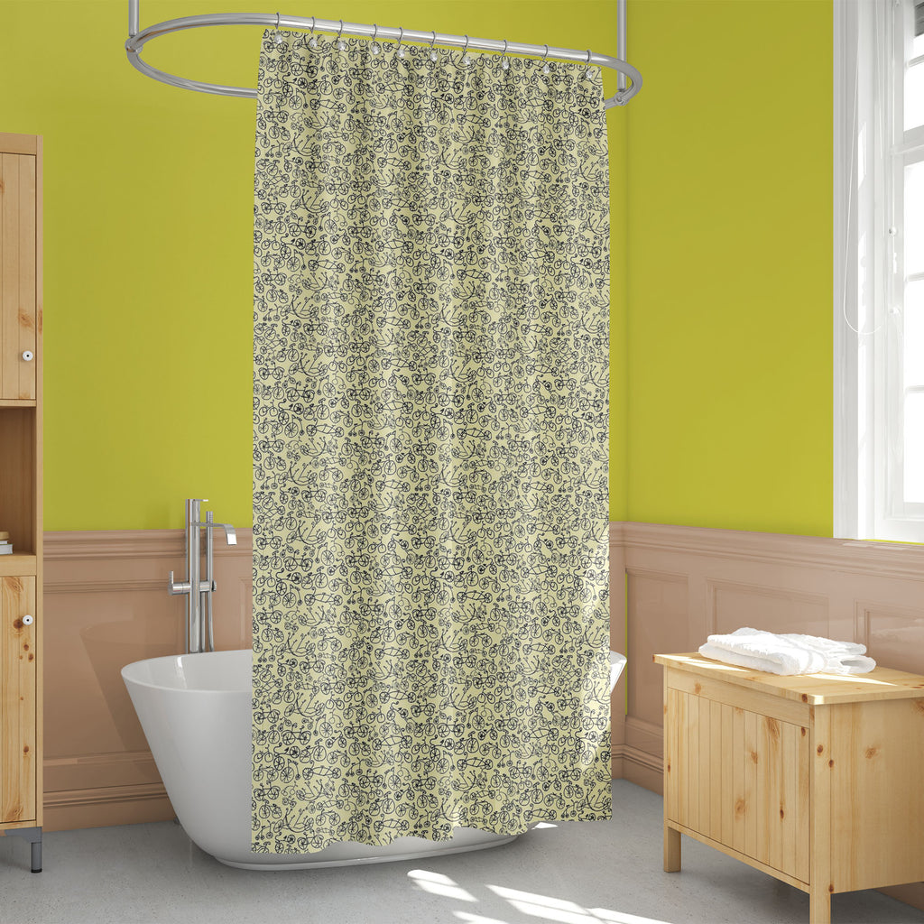 Hand Painted Bikes Washable Waterproof Shower Curtain-Shower Curtains-CUR_SH_EL-IC 5007642 IC 5007642, Ancient, Art Nouveau, Automobiles, Bikes, Historical, Illustrations, Medieval, Patterns, Retro, Sketches, Sports, Transportation, Travel, Vehicles, Vintage, hand, painted, washable, waterproof, shower, curtain, art, nouveau, bicycle, illustration, pattern, penny, farthing, seamless, sketch, texture, transport, wheel, artzfolio, shower curtain, bathroom curtain, eyelet shower curtain, waterproof shower curt