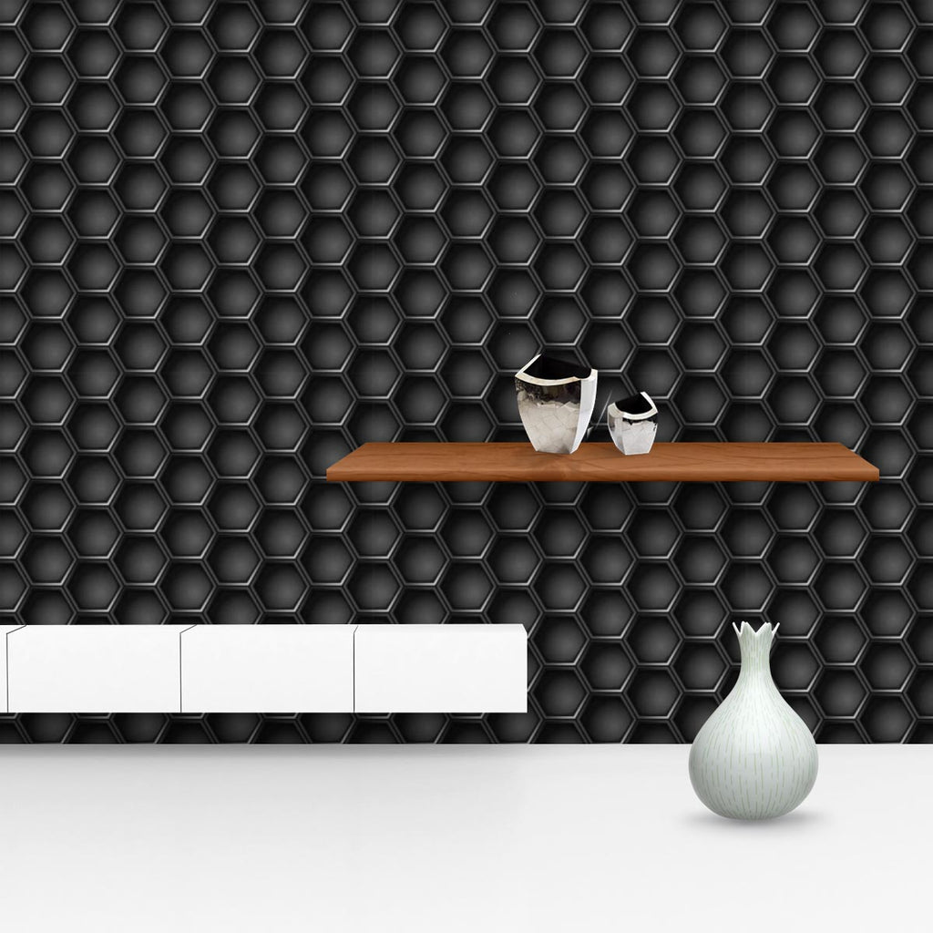 Hexagons Wallpaper Roll-Wallpapers Peel & Stick-WAL_PA-IC 5007660 IC 5007660, Abstract Expressionism, Abstracts, Black, Black and White, Digital, Digital Art, Geometric, Geometric Abstraction, Graphic, Grid Art, Hexagon, Honeycomb, Illustrations, Modern Art, Patterns, Semi Abstract, Signs, Signs and Symbols, Metallic, hexagons, wallpaper, roll, metal, carbon, texture, background, pattern, metals, abstract, backdrop, chrome, closeup, concept, dark, decor, design, futuristic, gradient, gray, grey, grid, hole,