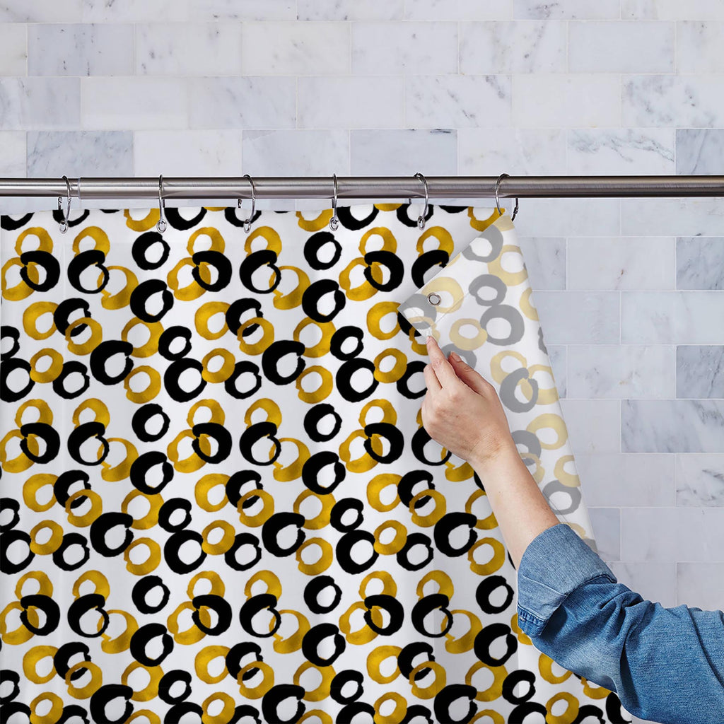 Gold & Black Drawing Washable Waterproof Shower Curtain-Shower Curtains-CUR_SH_EL-IC 5007661 IC 5007661, Abstract Expressionism, Abstracts, Ancient, Art and Paintings, Black, Black and White, Circle, Digital, Digital Art, Drawing, Fashion, Geometric, Geometric Abstraction, Graphic, Historical, Illustrations, Medieval, Modern Art, Patterns, Semi Abstract, Signs, Signs and Symbols, Sketches, Splatter, Vintage, Watercolour, gold, washable, waterproof, shower, curtain, abstract, art, artistic, backdrop, backgro