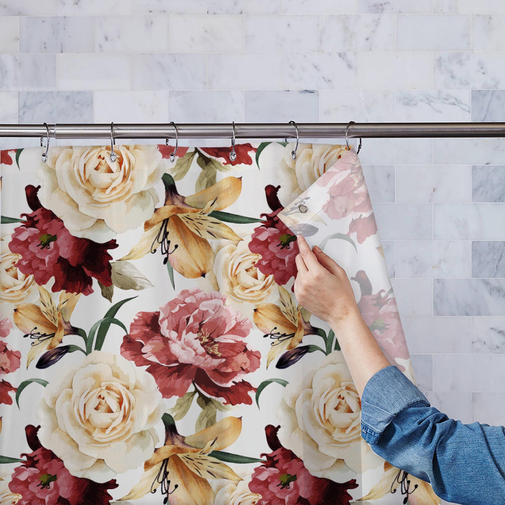 Roses D2 Washable Waterproof Shower Curtain-Shower Curtains-CUR_SH_EL-IC 5007667 IC 5007667, Abstract Expressionism, Abstracts, Ancient, Art and Paintings, Black and White, Botanical, Fashion, Floral, Flowers, Historical, Illustrations, Medieval, Nature, Paintings, Patterns, Scenic, Semi Abstract, Signs, Signs and Symbols, Vintage, Watercolour, White, roses, d2, washable, waterproof, shower, curtain, pattern, flower, watercolor, rose, peony, seamless, romantic, design, background, illustration, flora, color