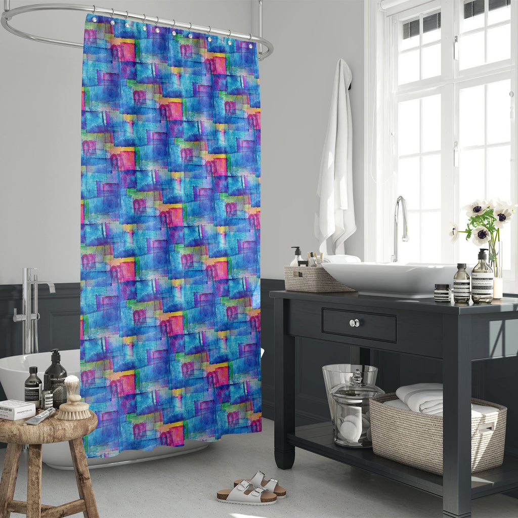 Blue Cubism Abstract Art Washable Waterproof Shower Curtain-Shower Curtains-CUR_SH_EL-IC 5007841 IC 5007841, Abstract Expressionism, Abstracts, Ancient, Art and Paintings, Cubism, Decorative, Digital, Digital Art, Graphic, Historical, Illustrations, Medieval, Old Masters, Patterns, Semi Abstract, Signs, Signs and Symbols, Vintage, Watercolour, blue, abstract, art, washable, waterproof, shower, curtain, artistic, backdrop, background, border, brush, color, colorful, contemporary, design, faded, frame, gradat