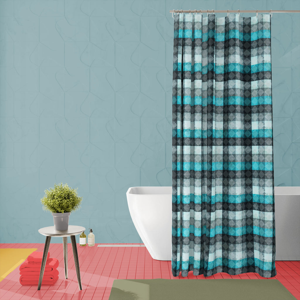 Blue Vintage Rombuses Washable Waterproof Shower Curtain-Shower Curtains-CUR_SH_EL-IC 5007847 IC 5007847, Abstract Expressionism, Abstracts, Ancient, Art and Paintings, Black and White, Circle, Cities, City Views, Culture, Digital, Digital Art, Ethnic, Fashion, Geometric, Geometric Abstraction, Graphic, Historical, Illustrations, Love, Medieval, Patterns, Pop Art, Retro, Romance, Semi Abstract, Signs, Signs and Symbols, Traditional, Tribal, Vintage, White, World Culture, blue, rombuses, washable, waterproof