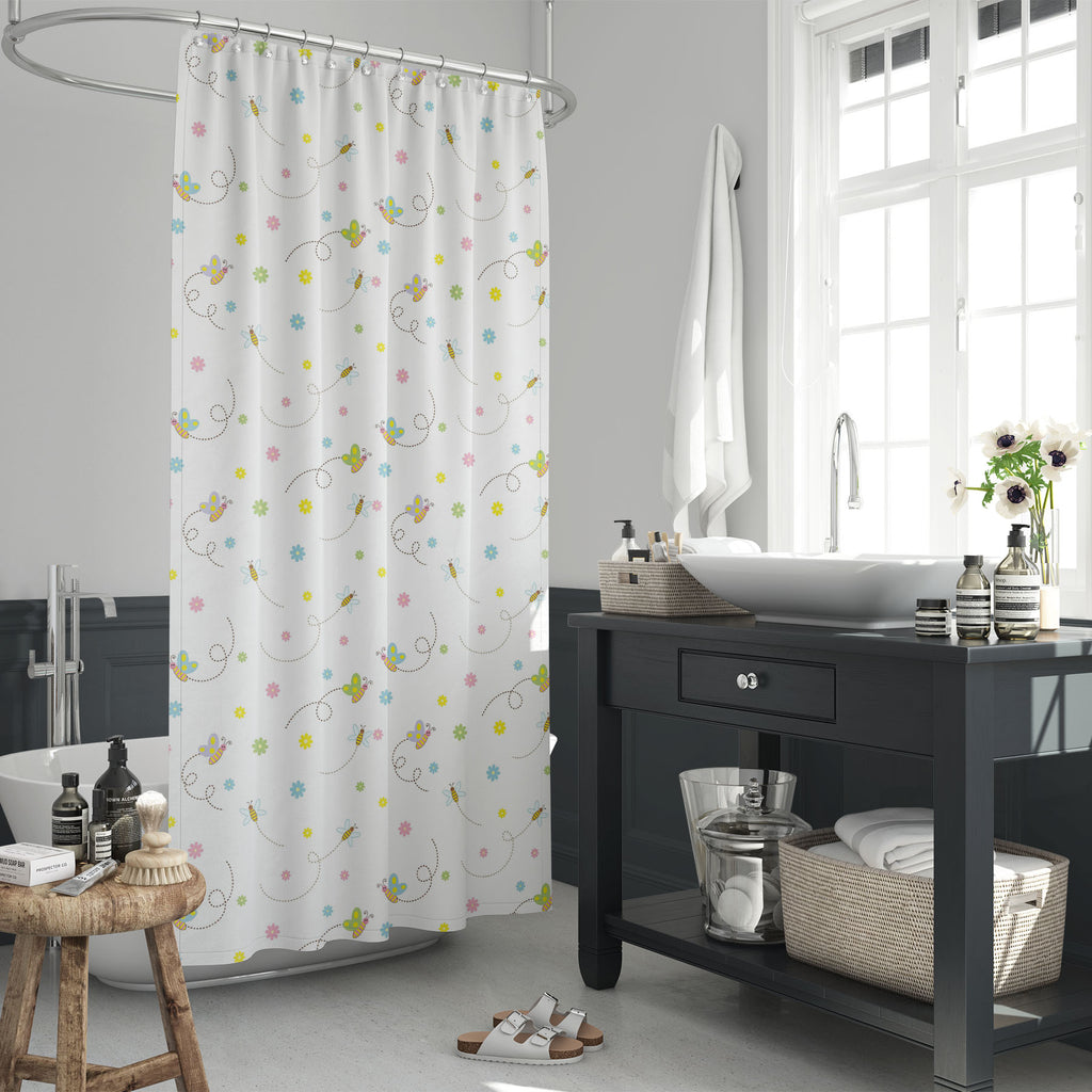 Cute Insects And Flowers Washable Waterproof Shower Curtain-Shower Curtains-CUR_SH_EL-IC 5007850 IC 5007850, Animals, Animated Cartoons, Art and Paintings, Baby, Botanical, Caricature, Cartoons, Children, Digital, Digital Art, Drawing, Floral, Flowers, Graphic, Illustrations, Kids, Love, Nature, Patterns, Romance, Scenic, Signs, Signs and Symbols, Symbols, cute, insects, and, washable, waterproof, shower, curtain, girl, animal, art, backdrop, background, beautiful, bee, boy, bright, butterfly, card, cartoon