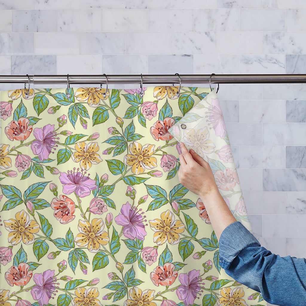 Spring Flowers & Leaves Washable Waterproof Shower Curtain-Shower Curtains-CUR_SH_EL-IC 5007852 IC 5007852, Ancient, Art and Paintings, Black, Black and White, Botanical, Culture, Decorative, Digital, Digital Art, Drawing, Ethnic, Floral, Flowers, Graphic, Hand Drawn, Historical, Illustrations, Medieval, Nature, Paintings, Patterns, Retro, Scenic, Signs, Signs and Symbols, Sketches, Traditional, Tribal, Vintage, White, World Culture, spring, leaves, washable, waterproof, shower, curtain, art, artwork, backg