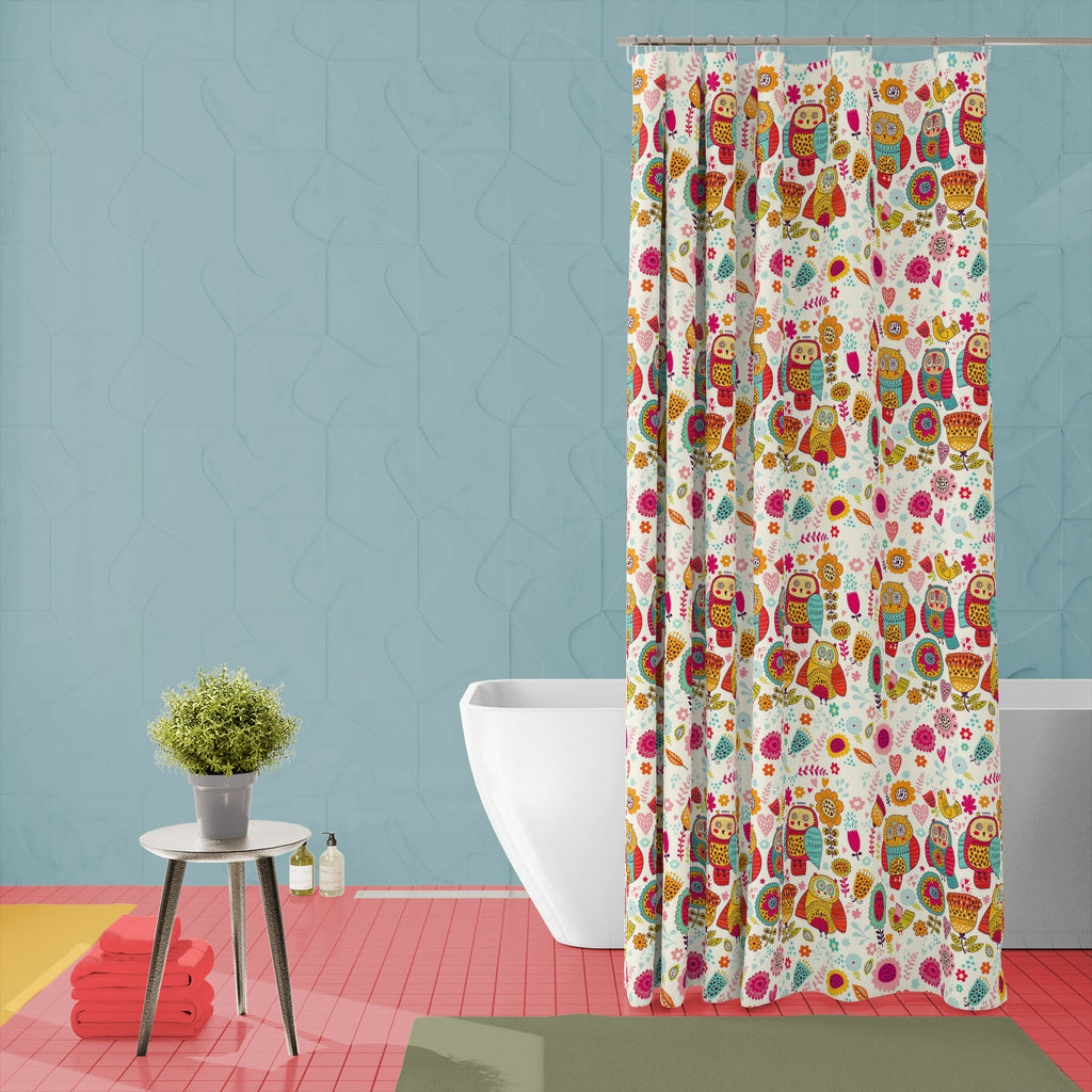 Cheerful Owls And Flowers D1 Washable Waterproof Shower Curtain-Shower Curtains-CUR_SH_EL-IC 5007853 IC 5007853, Animals, Animated Cartoons, Baby, Birds, Birthday, Botanical, Caricature, Cartoons, Children, Decorative, Floral, Flowers, Holidays, Illustrations, Kids, Nature, Patterns, Seasons, Signs, Signs and Symbols, cheerful, owls, and, d1, washable, waterproof, shower, curtain, vector, illustration, animal, background, bird, birth, card, cartoon, character, childish, cover, cute, decor, decoration, desig