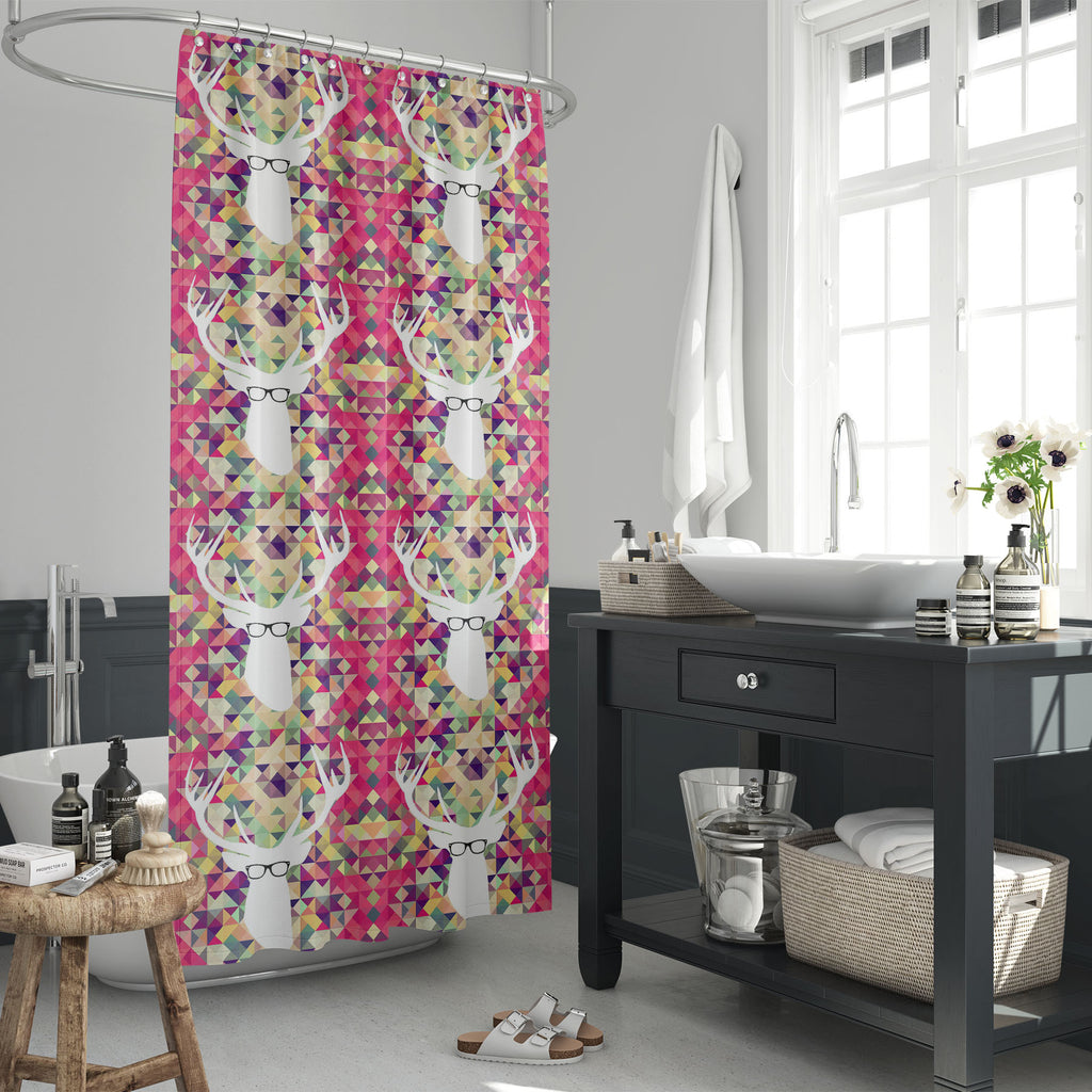 Vintage Triangle with Hipster Reindeer Washable Waterproof Shower Curtain-Shower Curtains-CUR_SH_EL-IC 5007857 IC 5007857, Abstract Expressionism, Abstracts, Ancient, Decorative, Diamond, Digital, Digital Art, Fashion, Geometric, Geometric Abstraction, Graphic, Hipster, Historical, Icons, Illustrations, Medieval, Modern Art, Patterns, Retro, Semi Abstract, Signs, Signs and Symbols, Triangles, Vintage, triangle, with, reindeer, washable, waterproof, shower, curtain, abstract, aged, backdrop, background, colo