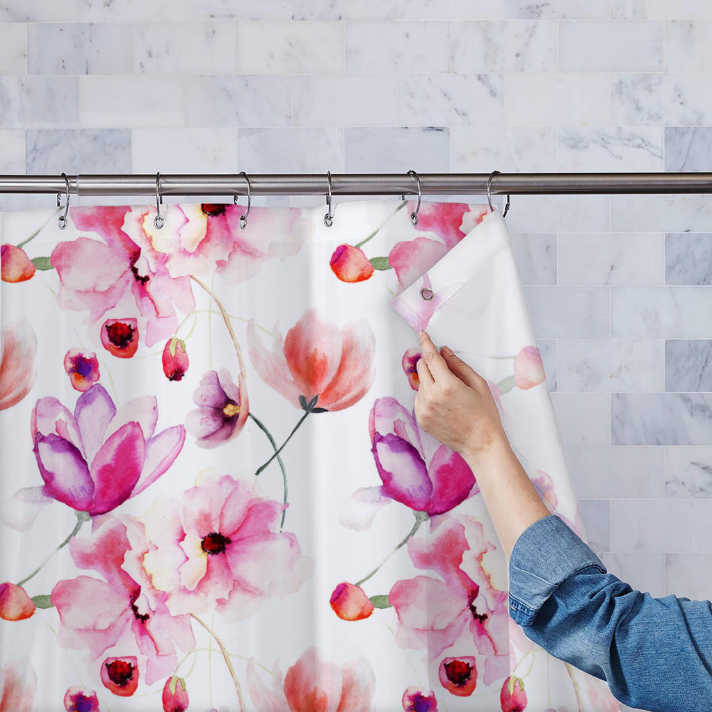 Watercolor Pink Flowers Washable Waterproof Shower Curtain-Shower Curtains-CUR_SH_EL-IC 5007865 IC 5007865, Ancient, Art and Paintings, Botanical, Calligraphy, Digital, Digital Art, Drawing, Floral, Flowers, Graphic, Historical, Illustrations, Medieval, Nature, Paintings, Patterns, Retro, Scenic, Signs, Signs and Symbols, Vintage, Watercolour, watercolor, pink, washable, waterproof, shower, curtain, flower, painting, pattern, art, backdrop, background, banner, bloom, blossom, botany, branch, decoration, des