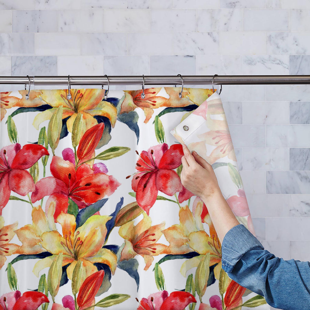Watercolor Lily Flowers Washable Waterproof Shower Curtain-Shower Curtains-CUR_SH_EL-IC 5007866 IC 5007866, Ancient, Art and Paintings, Botanical, Calligraphy, Decorative, Digital, Digital Art, Floral, Flowers, Graphic, Historical, Illustrations, Medieval, Nature, Paintings, Patterns, Retro, Scenic, Signs, Signs and Symbols, Vintage, Watercolour, watercolor, lily, washable, waterproof, shower, curtain, bloom, blossom, branch, card, design, fabric, illustration, invitation, leaf, ornament, painting, paper, p