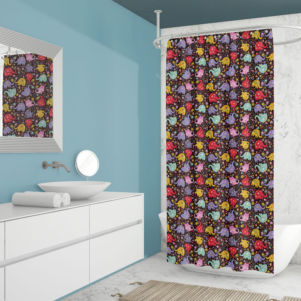 Elephants Birds & Flowers Washable Waterproof Shower Curtain-Shower Curtains-CUR_SH_EL-IC 5007881 IC 5007881, African, Animals, Animated Cartoons, Art and Paintings, Baby, Birds, Botanical, Caricature, Cartoons, Children, Digital, Digital Art, Festivals, Festivals and Occasions, Festive, Floral, Flowers, Graphic, Hearts, Illustrations, Indian, Kids, Love, Nature, Patterns, Pets, Retro, Romance, Signs, Signs and Symbols, elephants, washable, waterproof, shower, curtain, adorable, africa, animal, backdrop, ba