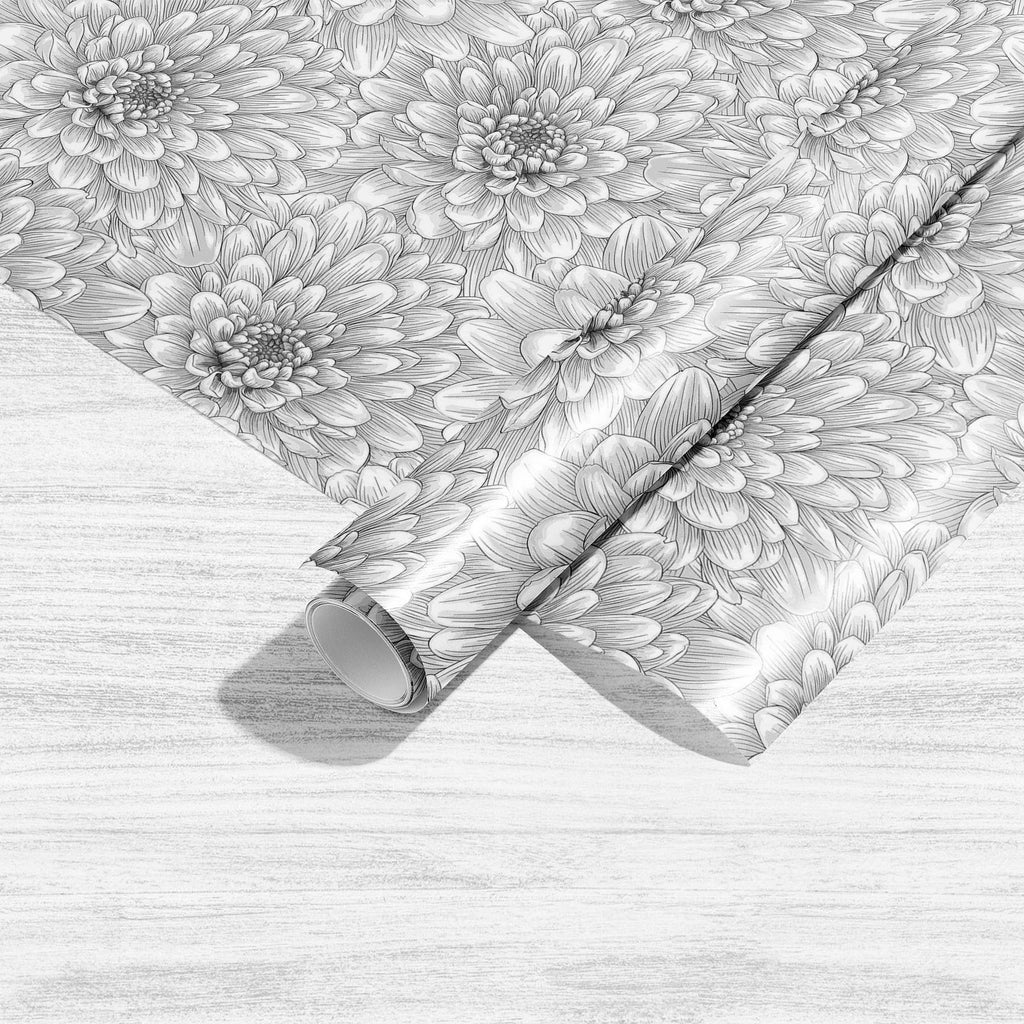 Black And White Dahlia Art & Craft Gift Wrapping Paper-Wrapping Papers-WRP_PP-IC 5007909 IC 5007909, Abstract Expressionism, Abstracts, Ancient, Art and Paintings, Black, Black and White, Botanical, Drawing, Floral, Flowers, Historical, Illustrations, Medieval, Nature, Patterns, Retro, Scenic, Semi Abstract, Signs, Signs and Symbols, Vintage, Watercolour, White, and, dahlia, art, craft, gift, wrapping, paper, abstract, background, beauty, bloom, blossom, bright, bud, chrysanthemum, color, contour, cute, dec
