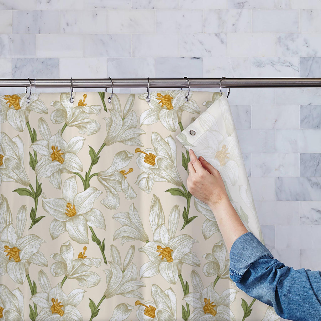 Floral White Lily Flowers D1 Washable Waterproof Shower Curtain-Shower Curtains-CUR_SH_EL-IC 5007922 IC 5007922, Ancient, Art and Paintings, Black and White, Botanical, Drawing, Floral, Flowers, Historical, Illustrations, Medieval, Nature, Patterns, Retro, Signs, Signs and Symbols, Victorian, Vintage, White, lily, d1, washable, waterproof, shower, curtain, art, background, beautiful, beige, blossom, bouquet, classic, composition, decor, design, detailed, elegant, female, flower, garden, gentle, graceful, gr