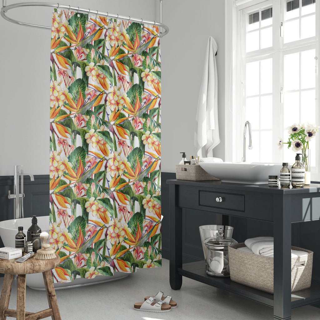 Tropical Pattern With Exotic Flowers D2 Washable Waterproof Shower Curtain-Shower Curtains-CUR_SH_EL-IC 5007928 IC 5007928, Ancient, Botanical, Floral, Flowers, Hawaiian, Historical, Medieval, Nature, Patterns, Tropical, Vintage, Watercolour, pattern, with, exotic, d2, washable, waterproof, shower, curtain, blossom, butterfly, flower, green, hawaii, hibiscus, leaf, natural, ornament, palm, petal, seamless, spring, summer, wallpaper, watercolor, yellow, artzfolio, shower curtain, bathroom curtain, eyelet sho