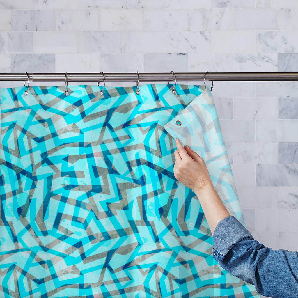 Abstract Grunge Blue Maze Washable Waterproof Shower Curtain - Shower Curtains - ArtzFolio.com