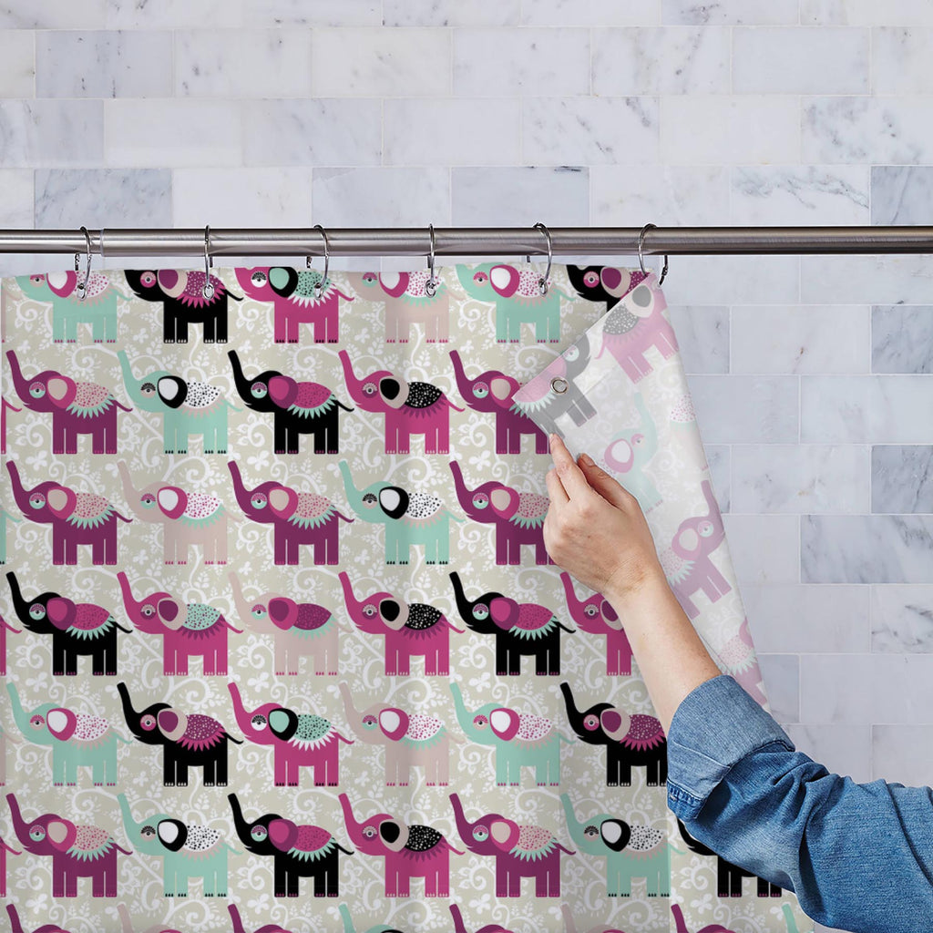 Elephants And Flowers Washable Waterproof Shower Curtain-Shower Curtains-CUR_SH_EL-IC 5007935 IC 5007935, African, Animals, Animated Cartoons, Art and Paintings, Asian, Baby, Botanical, Caricature, Cartoons, Children, Digital, Digital Art, Drawing, Festivals, Festivals and Occasions, Festive, Floral, Flowers, Graphic, Illustrations, Indian, Kids, Modern Art, Nature, Patterns, Pets, Retro, Signs, Signs and Symbols, elephants, and, washable, waterproof, shower, curtain, adorable, africa, animal, art, backdrop