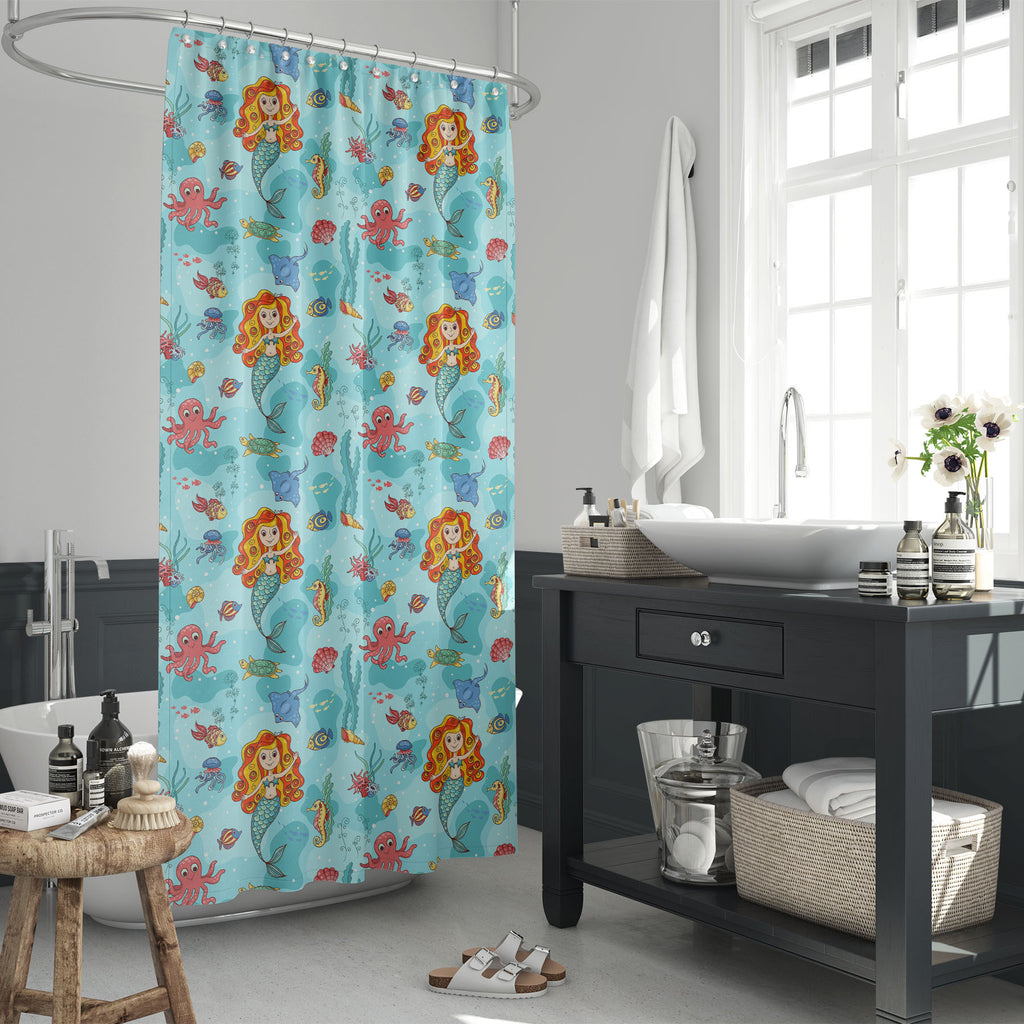 Cartoon Mermaid D2 Washable Waterproof Shower Curtain-Shower Curtains-CUR_SH_EL-IC 5007941 IC 5007941, Animals, Animated Cartoons, Art and Paintings, Caricature, Cartoons, Illustrations, Mermaid, Nature, Paintings, Patterns, Scenic, Tropical, Wildlife, cartoon, d2, washable, waterproof, shower, curtain, cute, girl, aquatic, blue, bright, bubble, characters, climate, cockleshell, colored, coral, deep, discovery, diving, fish, fishing, freshwater, goldfish, horse, jellyfish, life, mammal, painting, pattern, r