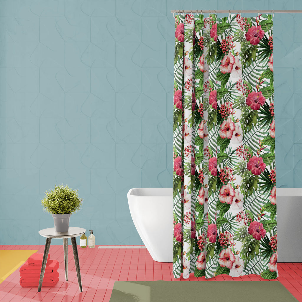 Exotic Nature Leaves & Flowers D2 Washable Waterproof Shower Curtain-Shower Curtains-CUR_SH_EL-IC 5007947 IC 5007947, Abstract Expressionism, Abstracts, Ancient, Art and Paintings, Black, Black and White, Botanical, Drawing, Fashion, Floral, Flowers, Hawaiian, Historical, Illustrations, Medieval, Nature, Paintings, Patterns, Scenic, Semi Abstract, Signs, Signs and Symbols, Tropical, Vintage, Watercolour, White, exotic, leaves, d2, washable, waterproof, shower, curtain, flower, palm, palms, tree, hawaii, hib