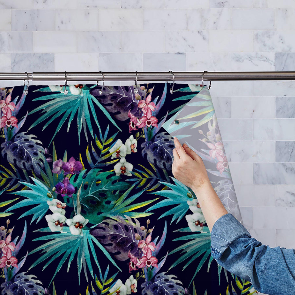 Exotic Nature Leaves & Flowers D3 Washable Waterproof Shower Curtain-Shower Curtains-CUR_SH_EL-IC 5007948 IC 5007948, Abstract Expressionism, Abstracts, Ancient, Art and Paintings, Black, Black and White, Botanical, Drawing, Fashion, Floral, Flowers, Hawaiian, Historical, Illustrations, Medieval, Nature, Paintings, Patterns, Scenic, Semi Abstract, Signs, Signs and Symbols, Tropical, Vintage, Watercolour, White, exotic, leaves, d3, washable, waterproof, shower, curtain, orchid, jungle, orchids, abstract, all