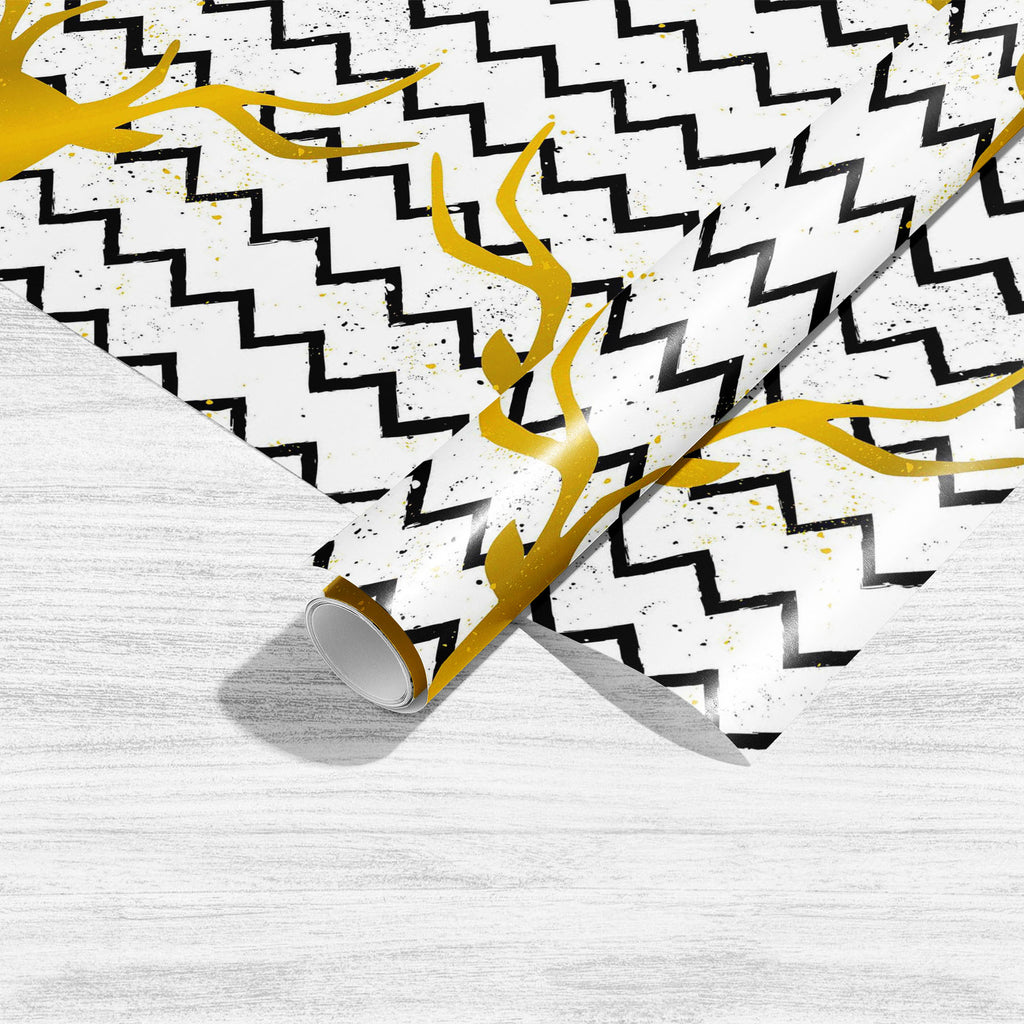 Goden Deer Head Chevron Art & Craft Gift Wrapping Paper-Wrapping Papers-WRP_PP-IC 5007981 IC 5007981, Abstract Expressionism, Abstracts, Black, Black and White, Chevron, Culture, Digital, Digital Art, Ethnic, Geometric, Geometric Abstraction, Graphic, Hipster, Illustrations, Patterns, Semi Abstract, Signs, Signs and Symbols, Traditional, Tribal, Vintage, World Culture, Metallic, goden, deer, head, art, craft, gift, wrapping, paper, abstract, antlers, background, brush, card, color, cool, decoration, design,