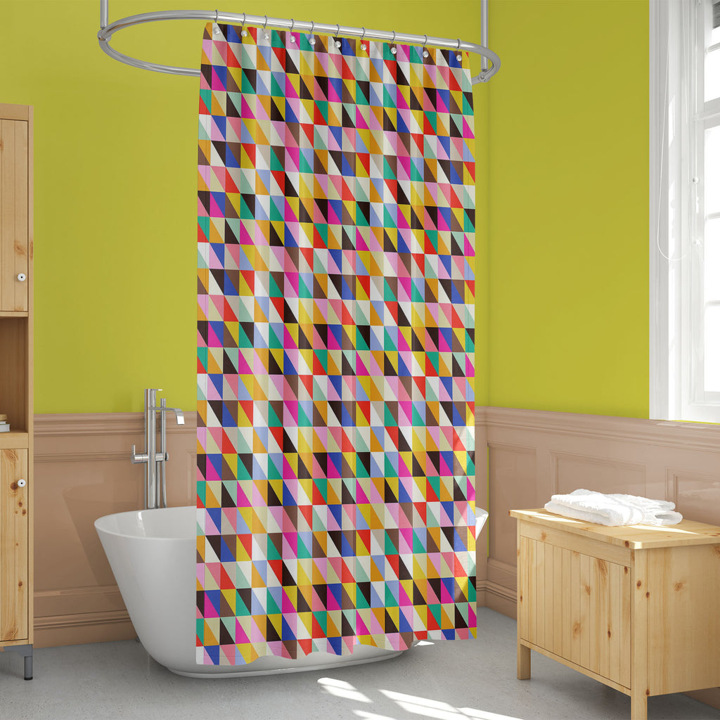 Retro Triangle D3 Washable Waterproof Shower Curtain-Shower Curtains-CUR_SH_EL-IC 5007997 IC 5007997, Abstract Expressionism, Abstracts, Ancient, Art and Paintings, Decorative, Digital, Digital Art, Drawing, Fashion, Geometric, Geometric Abstraction, Graphic, Grid Art, Historical, Illustrations, Medieval, Modern Art, Patterns, Retro, Semi Abstract, Signs, Signs and Symbols, Triangles, Vintage, triangle, d3, washable, waterproof, shower, curtain, abstract, art, backdrop, background, banner, card, cell, cloth