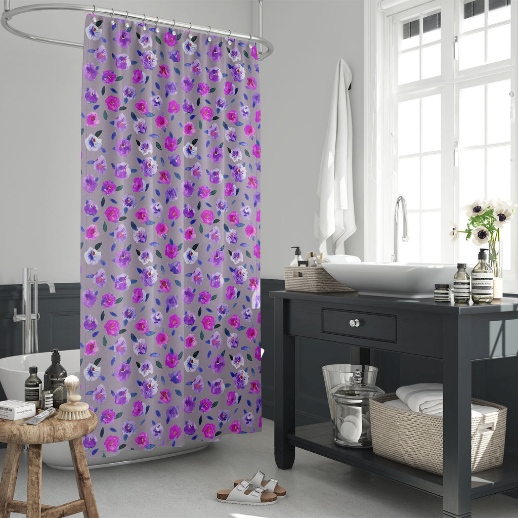 Watercolor Flowers And Leaves Washable Waterproof Shower Curtain-Shower Curtains-CUR_SH_EL-IC 5008000 IC 5008000, Ancient, Art and Paintings, Botanical, Drawing, Floral, Flowers, Historical, Illustrations, Medieval, Nature, Patterns, Retro, Scenic, Seasons, Signs, Signs and Symbols, Vintage, Watercolour, watercolor, and, leaves, washable, waterproof, shower, curtain, art, backdrop, background, beautiful, blooms, blossom, branch, bud, collection, cute, decoration, design, fabric, flower, fresh, garden, illus