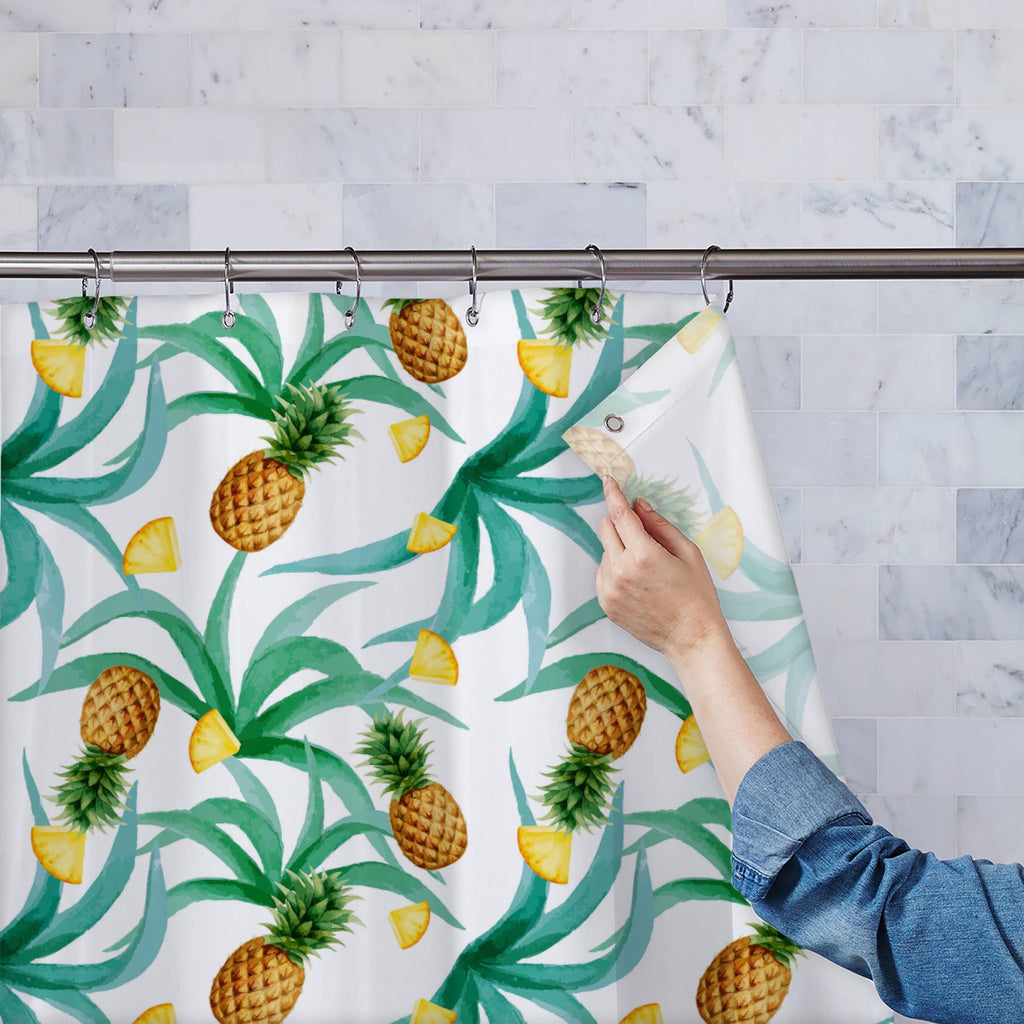 Pineapple And Leaves Washable Waterproof Shower Curtain-Shower Curtains-CUR_SH_EL-IC 5008001 IC 5008001, Abstract Expressionism, Abstracts, Ancient, Art and Paintings, Black and White, Botanical, Cuisine, Culture, Digital, Digital Art, Drawing, Ethnic, Floral, Flowers, Food, Food and Beverage, Food and Drink, Fruit and Vegetable, Fruits, Graphic, Hawaiian, Historical, Illustrations, Medieval, Nature, Paintings, Patterns, Scenic, Seasons, Semi Abstract, Signs, Signs and Symbols, Traditional, Tribal, Tropical