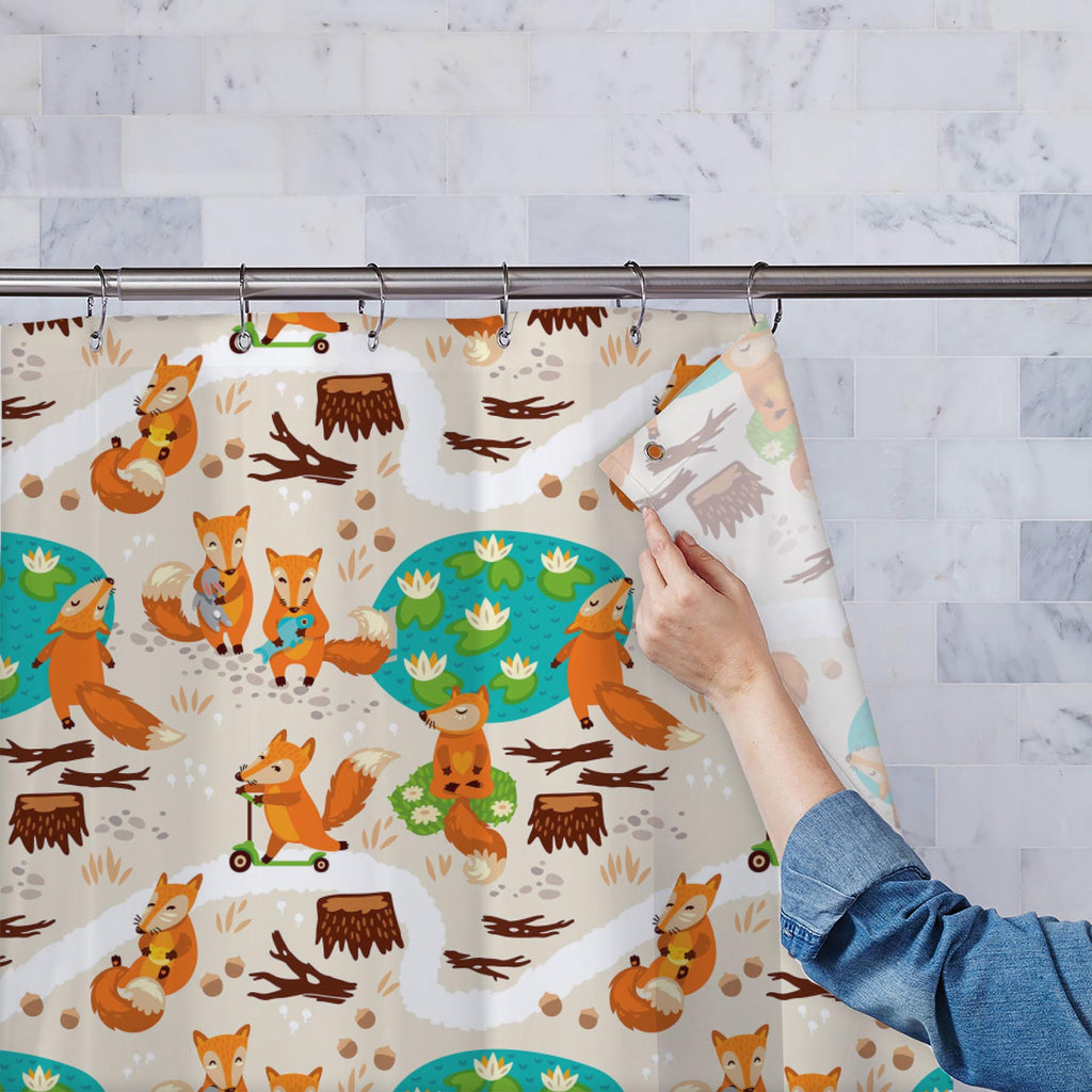 Cute Little Fox Washable Waterproof Shower Curtain-Shower Curtains-CUR_SH_EL-IC 5008002 IC 5008002, Abstract Expressionism, Abstracts, Animals, Animated Cartoons, Baby, Botanical, Caricature, Cartoons, Children, Digital, Digital Art, Drawing, Floral, Flowers, Graphic, Illustrations, Kids, Love, Nature, Patterns, Romance, Scenic, Semi Abstract, Wildlife, cute, little, fox, washable, waterproof, shower, curtain, abstract, animal, background, berries, cartoon, child, decor, forest, funny, grass, happy, illustr