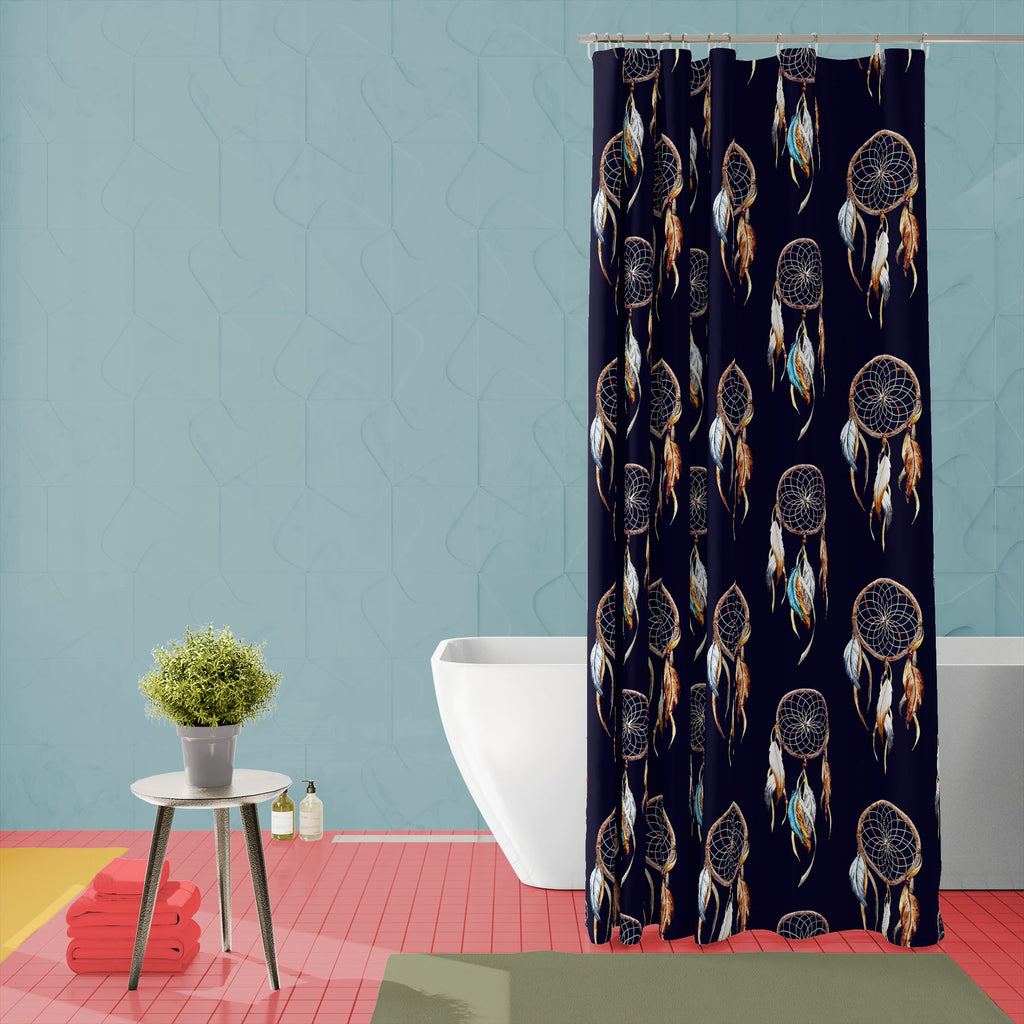 Watercolor Dreamcatcher Washable Waterproof Shower Curtain-Shower Curtains-CUR_SH_EL-IC 5008020 IC 5008020, American, Ancient, Birds, Black and White, Circle, Culture, Decorative, Drawing, Ethnic, Historical, Illustrations, Indian, Medieval, Patterns, Signs and Symbols, Symbols, Traditional, Tribal, Vintage, Watercolour, White, World Culture, watercolor, dreamcatcher, washable, waterproof, shower, curtain, background, bead, bird, boho, card, catcher, chic, colorful, decoration, dream, feather, greeting, han