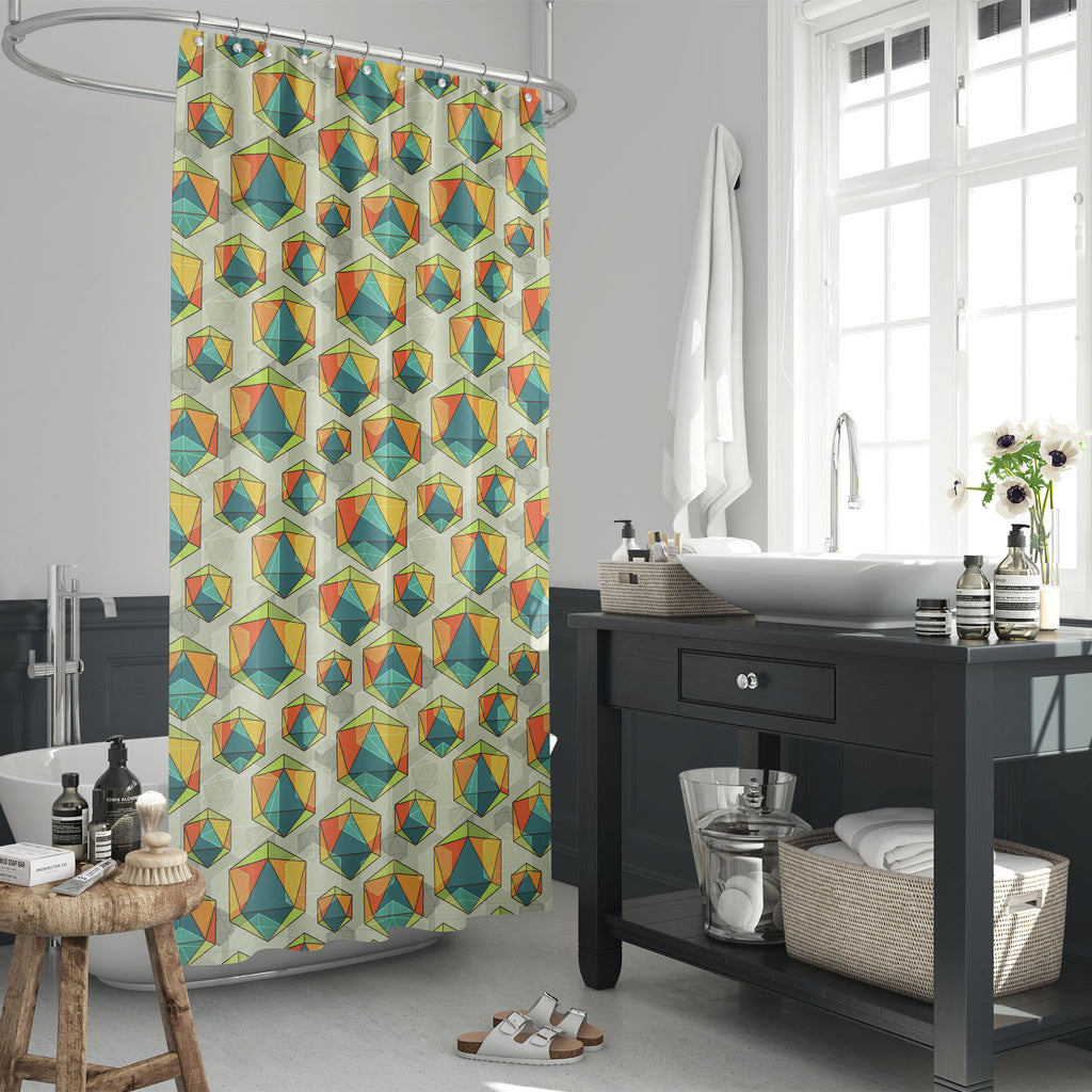 Colorful Icosahedrons Washable Waterproof Shower Curtain-Shower Curtains-CUR_SH_EL-IC 5008032 IC 5008032, Abstract Expressionism, Abstracts, Art and Paintings, Geometric, Geometric Abstraction, Patterns, Semi Abstract, Triangles, colorful, icosahedrons, washable, waterproof, shower, curtain, abstract, art, background, crystal, icosahedron, miscellaneous, ornament, ornate, pattern, prism, seamless, sparse, triangle, unusual, wallpaper, artzfolio, shower curtain, bathroom curtain, eyelet shower curtain, water