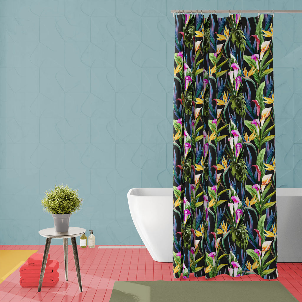 Tropical Watercolor Flowers D3 Washable Waterproof Shower Curtain-Shower Curtains-CUR_SH_EL-IC 5008048 IC 5008048, Art and Paintings, Birthday, Botanical, Decorative, Digital, Digital Art, Drawing, Fashion, Floral, Flowers, Graphic, Hawaiian, Holidays, Illustrations, Love, Nature, Paintings, Patterns, Retro, Romance, Scenic, Signs, Signs and Symbols, Tropical, Watercolour, watercolor, d3, washable, waterproof, shower, curtain, aloha, art, background, beautiful, bright, calla, colorful, decoration, design, e