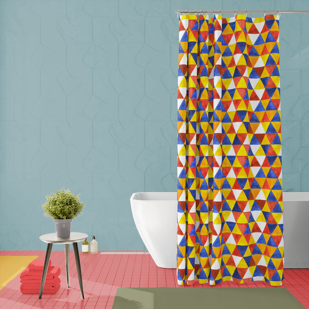 Watercolor Triangles D1 Washable Waterproof Shower Curtain-Shower Curtains-CUR_SH_EL-IC 5008051 IC 5008051, Abstract Expressionism, Abstracts, Ancient, Art and Paintings, Decorative, Digital, Digital Art, Drawing, Geometric, Geometric Abstraction, Graphic, Historical, Illustrations, Medieval, Patterns, Retro, Semi Abstract, Signs, Signs and Symbols, Triangles, Vintage, Watercolour, watercolor, d1, washable, waterproof, shower, curtain, abstract, artistic, artwork, backdrop, background, blue, bright, colore,