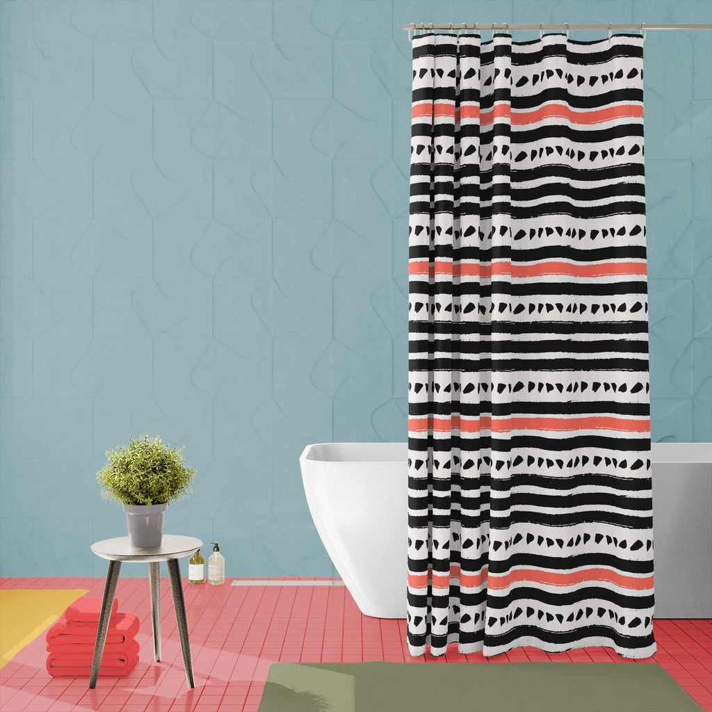 Brush Stripes D3 Washable Waterproof Shower Curtain-Shower Curtains-CUR_SH_EL-IC 5008055 IC 5008055, Abstract Expressionism, Abstracts, Ancient, Art and Paintings, Black, Black and White, Decorative, Digital, Digital Art, Drawing, Gouache, Graphic, Historical, Illustrations, Medieval, Patterns, Semi Abstract, Signs, Signs and Symbols, Splatter, Stripes, Vintage, brush, d3, washable, waterproof, shower, curtain, abstract, art, artistic, backdrop, background, card, cool, creative, decoration, design, drip, el
