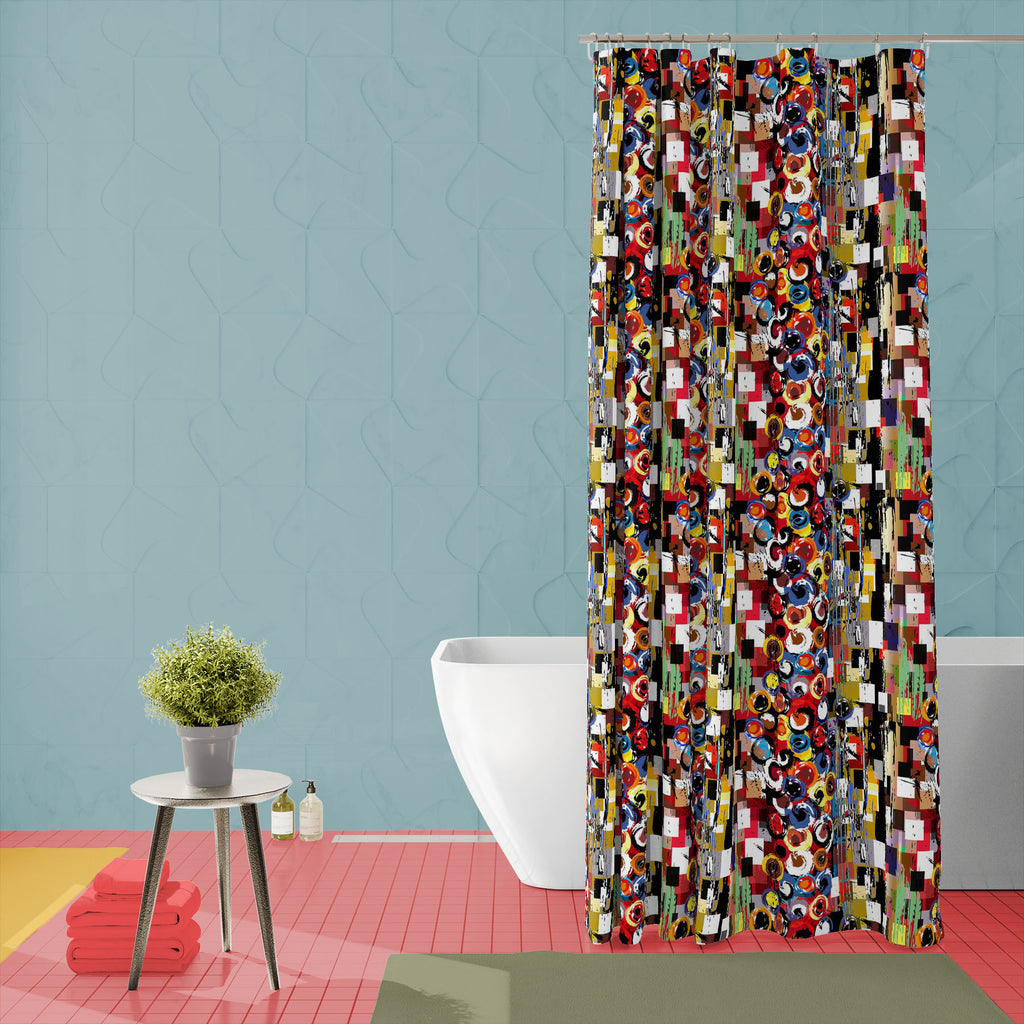 Circles, Squares & Strokes Pattern D1 Washable Waterproof Shower Curtain-Shower Curtains-CUR_SH_EL-IC 5008098 IC 5008098, Abstract Expressionism, Abstracts, Ancient, Art and Paintings, Black, Black and White, Botanical, Circle, Digital, Digital Art, Dots, Floral, Flowers, Geometric, Geometric Abstraction, Graffiti, Graphic, Historical, Illustrations, Medieval, Nature, Patterns, Pop Art, Retro, Semi Abstract, Signs, Signs and Symbols, Vintage, Watercolour, White, circles, squares, strokes, pattern, d1, washa
