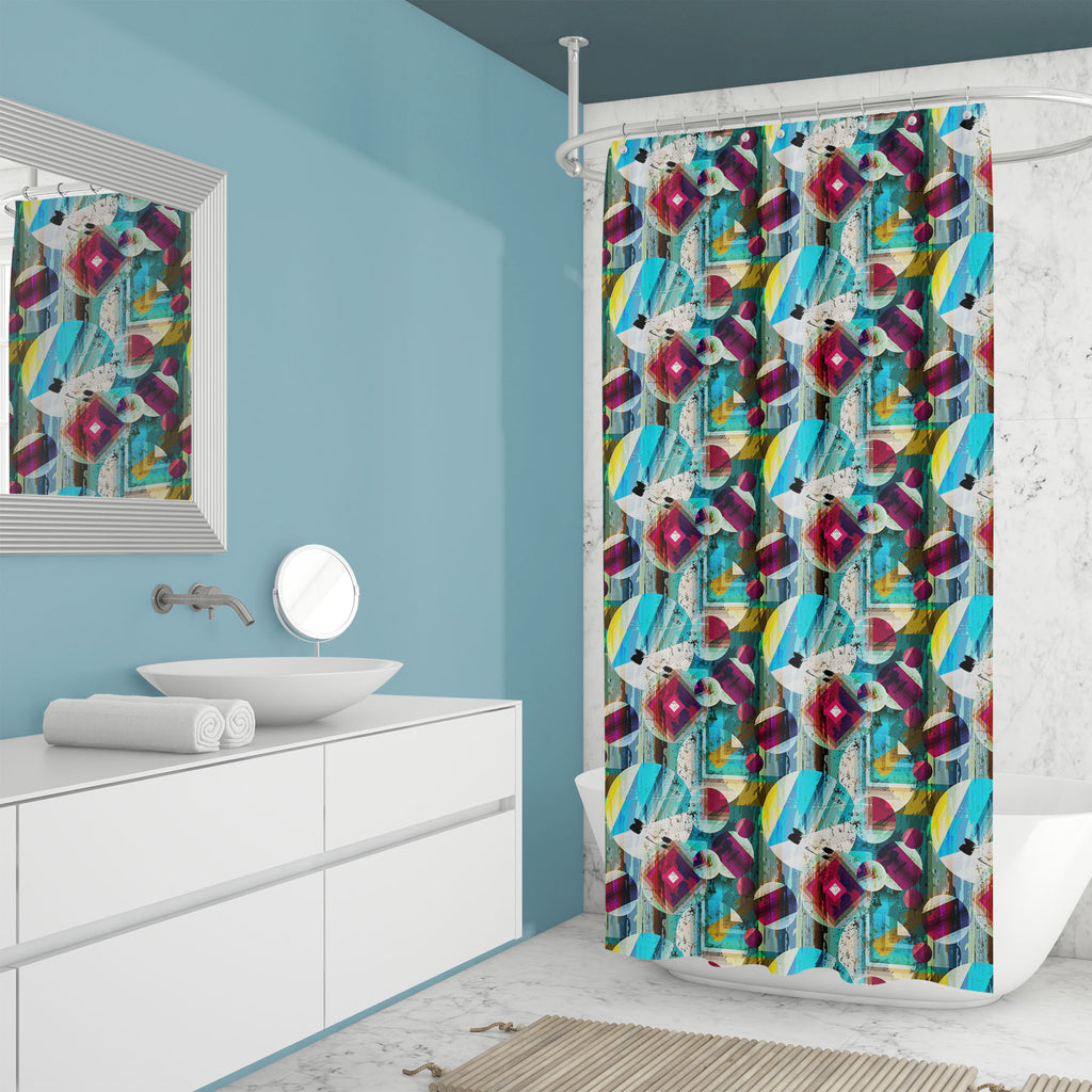 Abstract Circles, Strokes And Splashes Pattern Washable Waterproof Shower Curtain - Shower Curtains - ArtzFolio.com