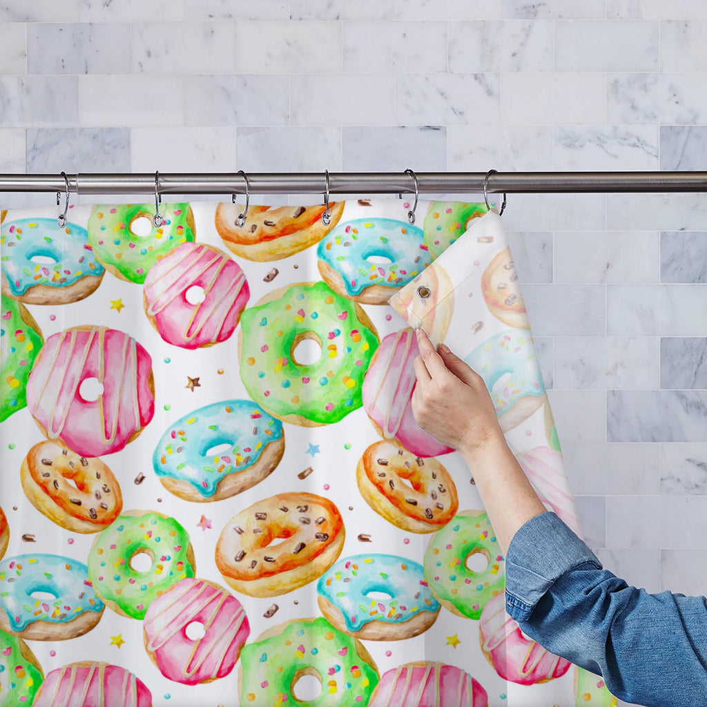 Watercolor Donuts Washable Waterproof Shower Curtain-Shower Curtains-CUR_SH_EL-IC 5008108 IC 5008108, Art and Paintings, Cuisine, Drawing, Food, Food and Beverage, Food and Drink, Illustrations, Patterns, Watercolour, watercolor, donuts, washable, waterproof, shower, curtain, donut, art, background, bake, baking, blue, cake, chocolate, colorful, confetti, cream, delicious, dessert, fudge, glazed, green, illustration, isolated, nice, orange, paint, pastry, pattern, pink, seamless, sugar, sweet, tasty, unheal